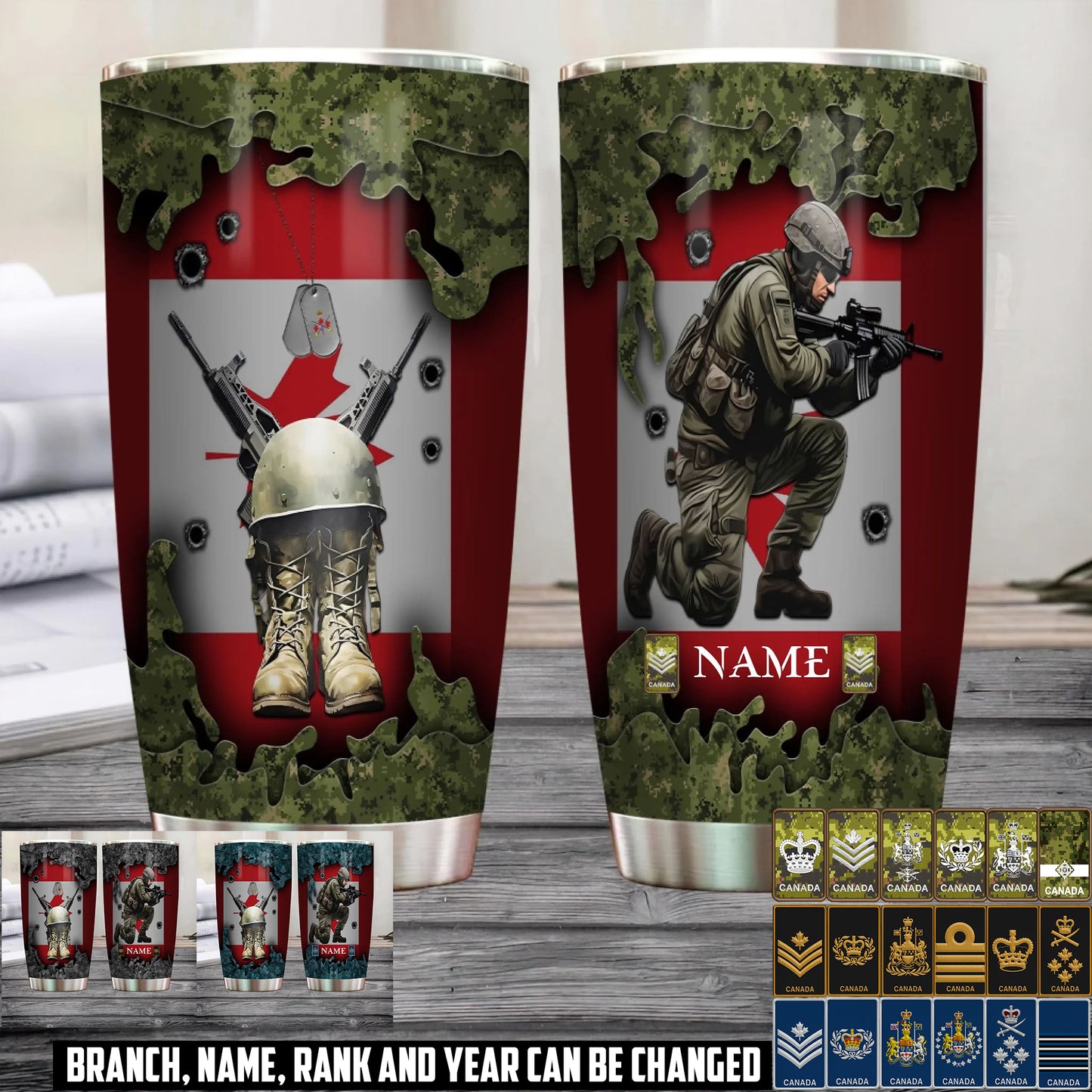 Personalized Canada Veteran/ Soldier With Rank And Name Camo Tumbler - 1761264001