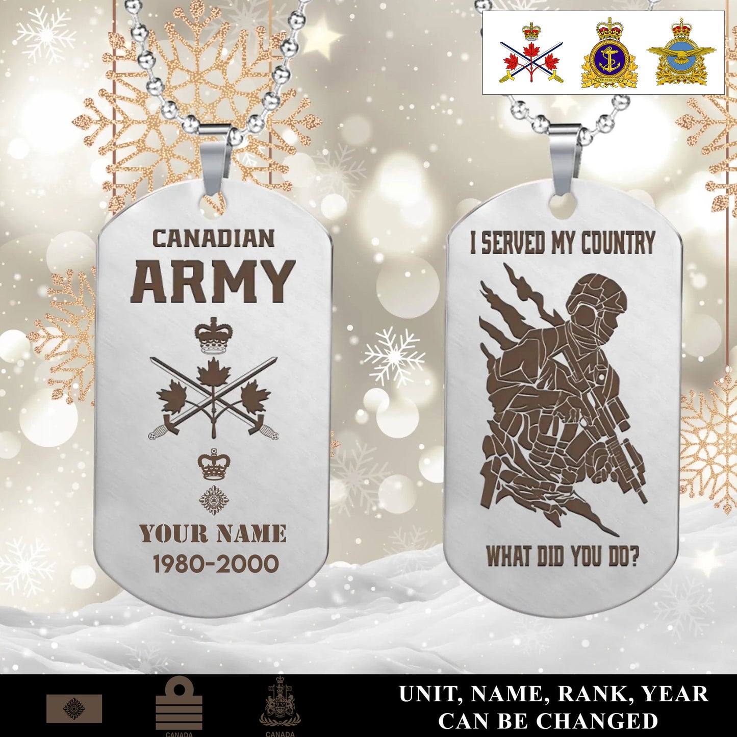Personalized Canada Soldier/Veteran with Rank, Name & Year Dog Tag Necklace - 17639424