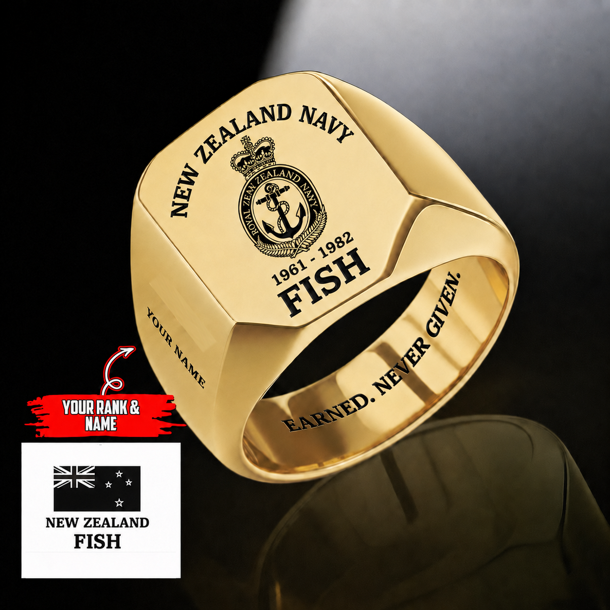 Personalized Soldier/Veteran with Name and Rank Engraved Men’s Ring - Patrick Haddock