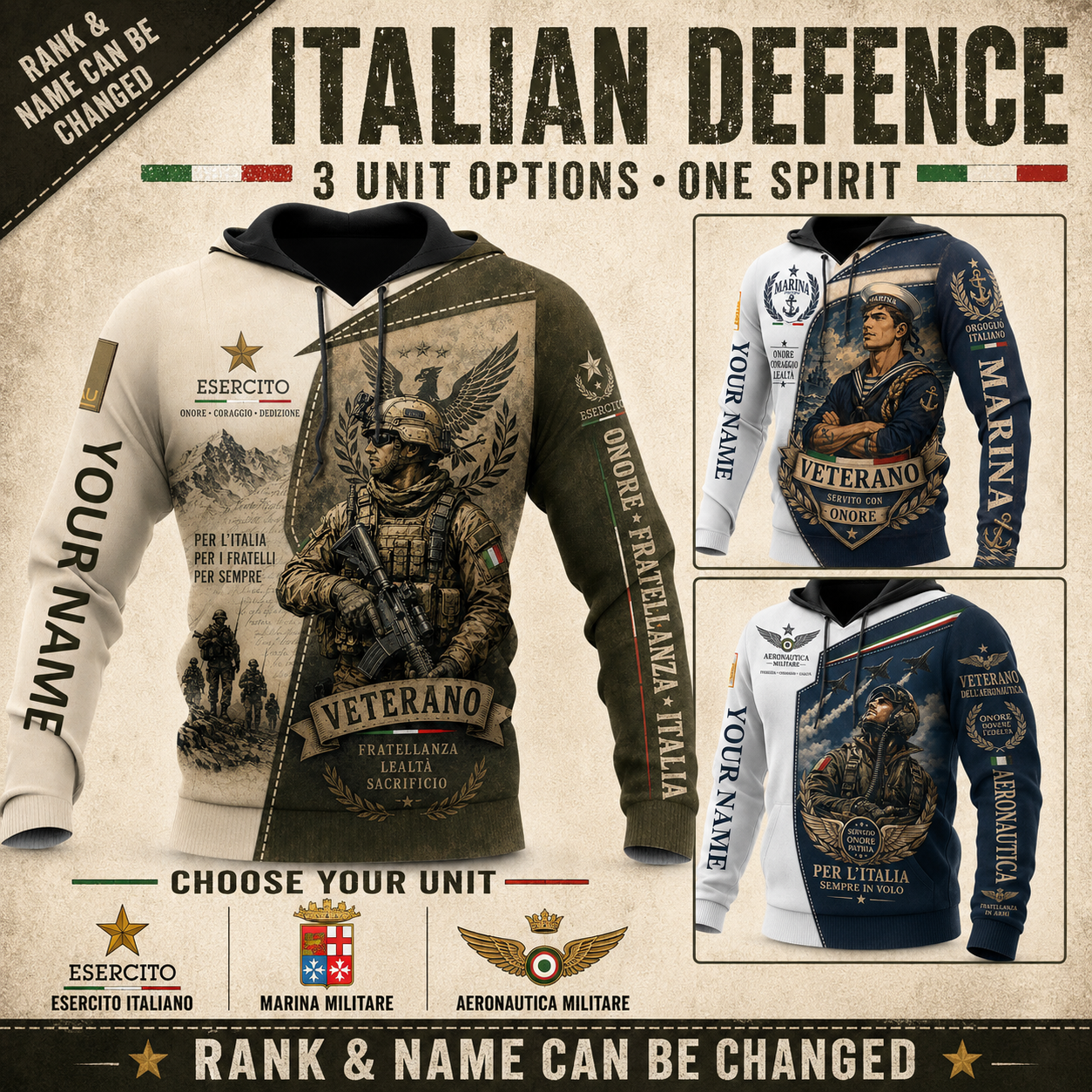 Personalized Italy Soldier/Veteran with Name & Rank Hoodie All Over Printed - 17776800