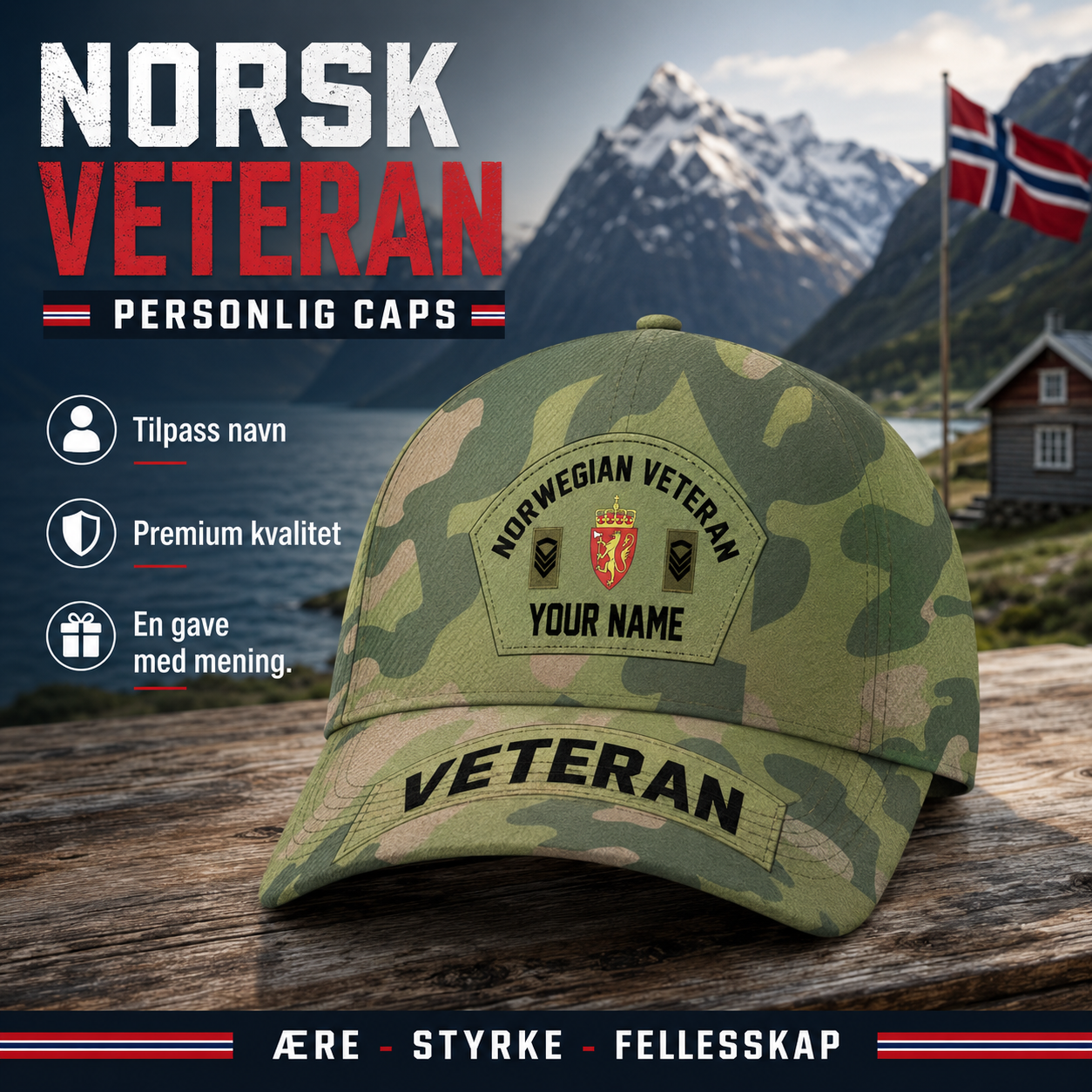 Personalized Rank, Year And Name Norway Soldier/Veterans Camo Baseball Cap - 174726721