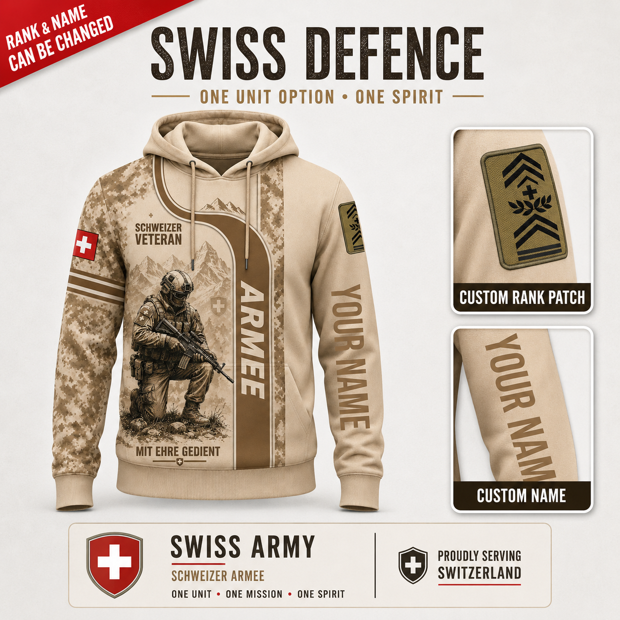 Personalized Swiss Soldier/Veteran with Name and Rank Hoodie All Over Printed - QK1779148825