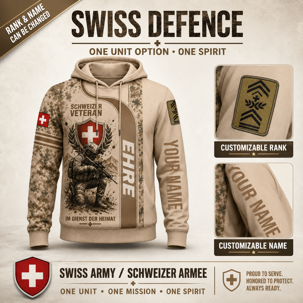Personalized Swiss Soldier/Veteran with Name and Rank Hoodie All Over Printed - QK1779148828