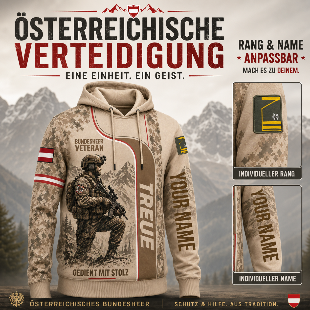 Personalized Austria Soldier/Veteran with Name and Rank Hoodie All Over Printed - QK1779148836