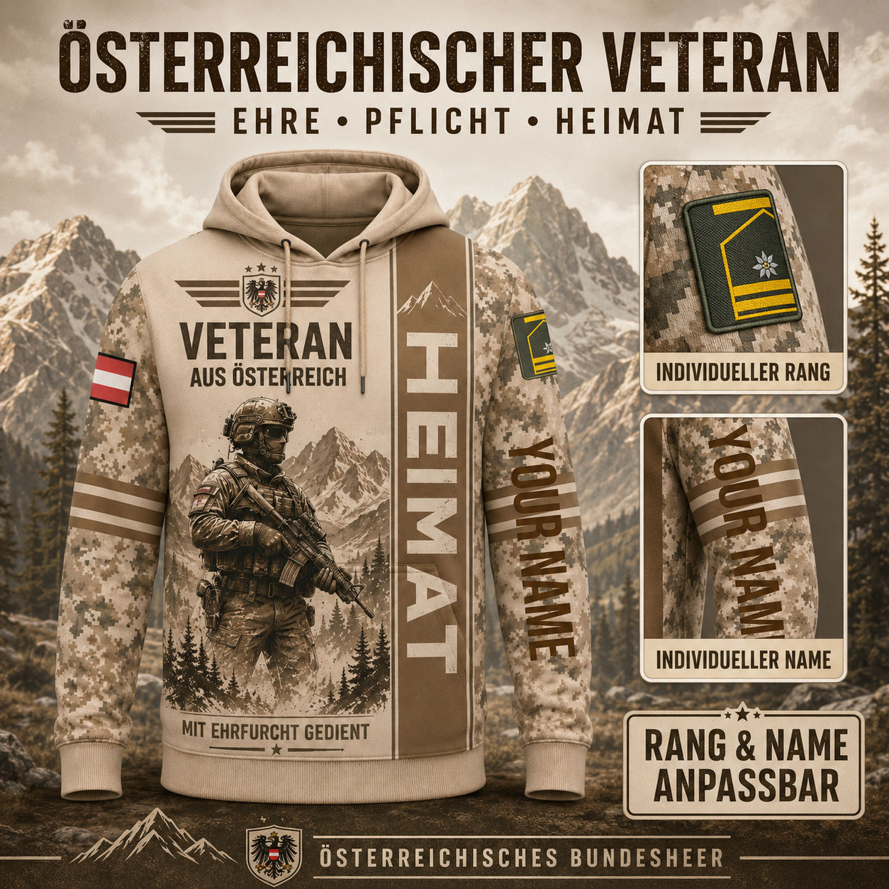 Personalized Austria Soldier/Veteran with Name and Rank Hoodie All Over Printed - QK1779148844