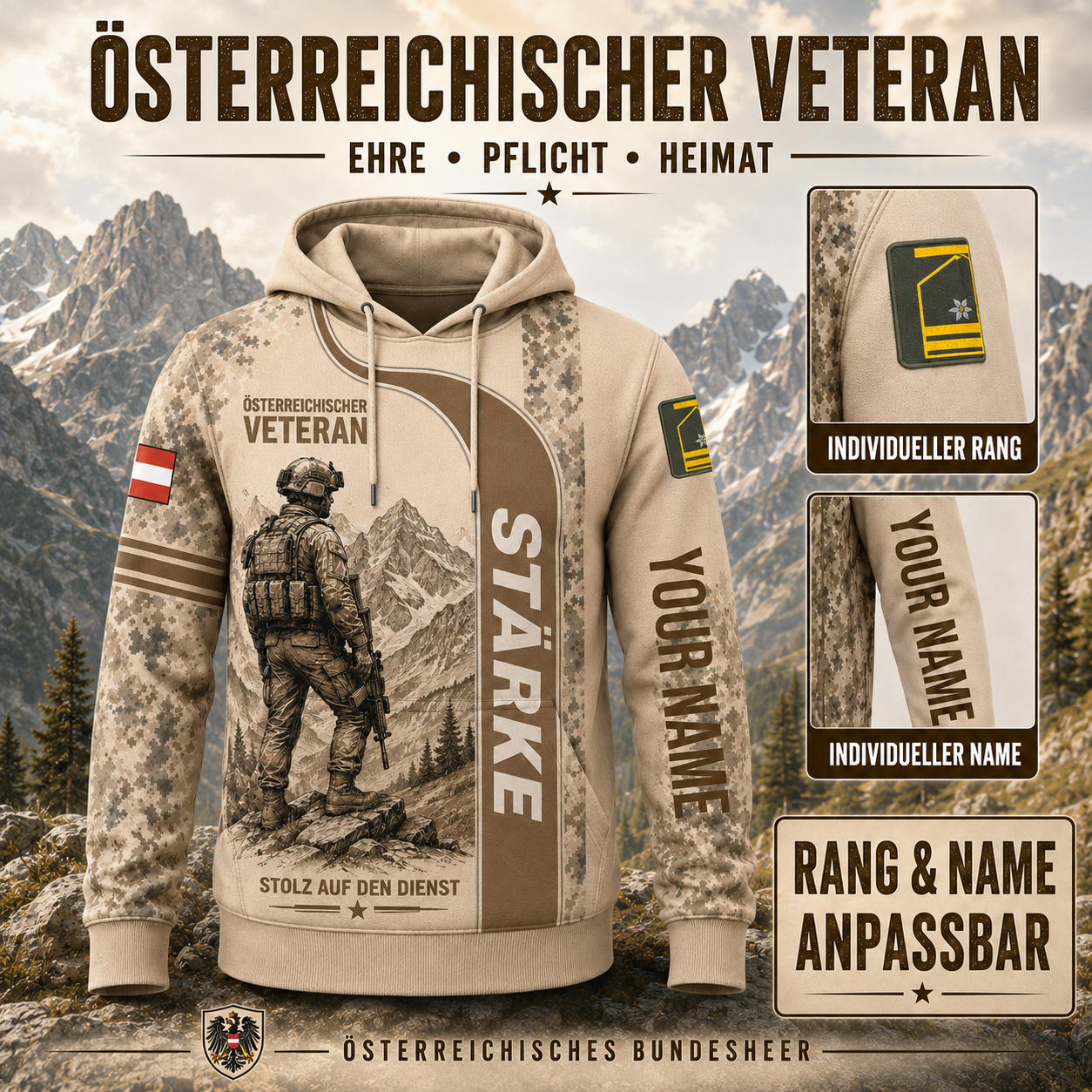 Personalized Austria Soldier/Veteran with Name and Rank Hoodie All Over Printed - QK1779148843