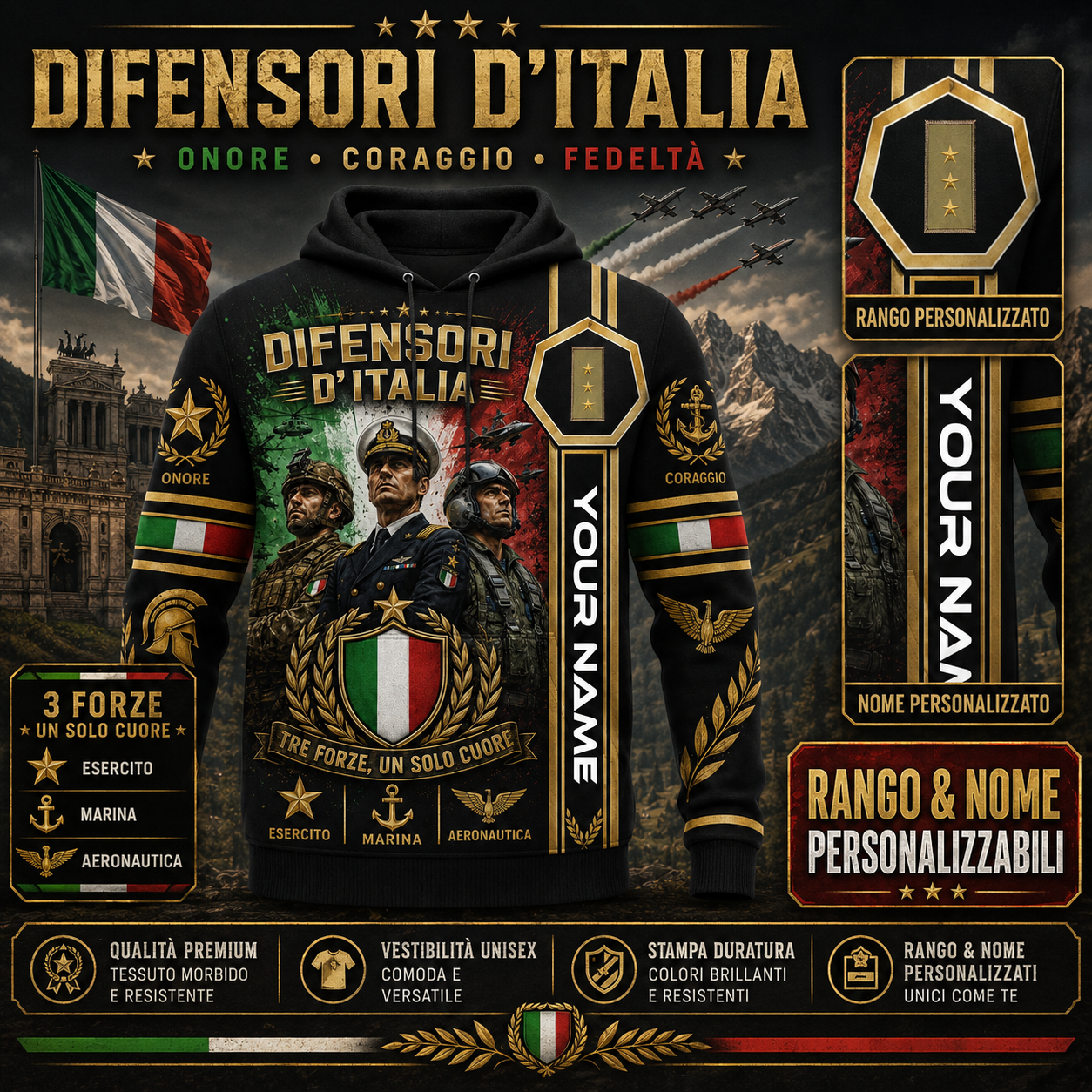 Personalized Italy Soldier/Veteran with Name and Rank Hoodie All Over Printed - QK1779321619