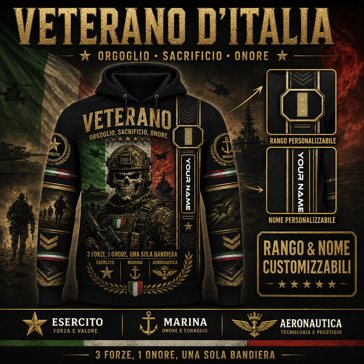 Personalized Italy Soldier/Veteran with Name and Rank Hoodie All Over Printed - QK1779321620
