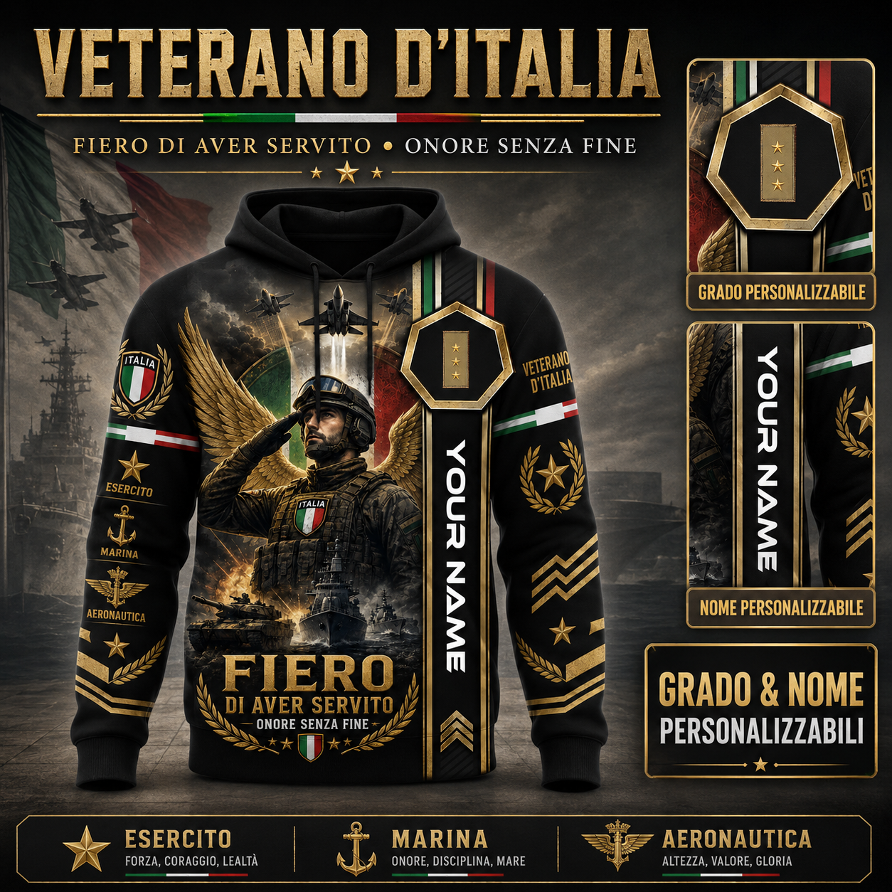 Personalized Italy Soldier/Veteran with Name and Rank Hoodie All Over Printed - QK1779321623