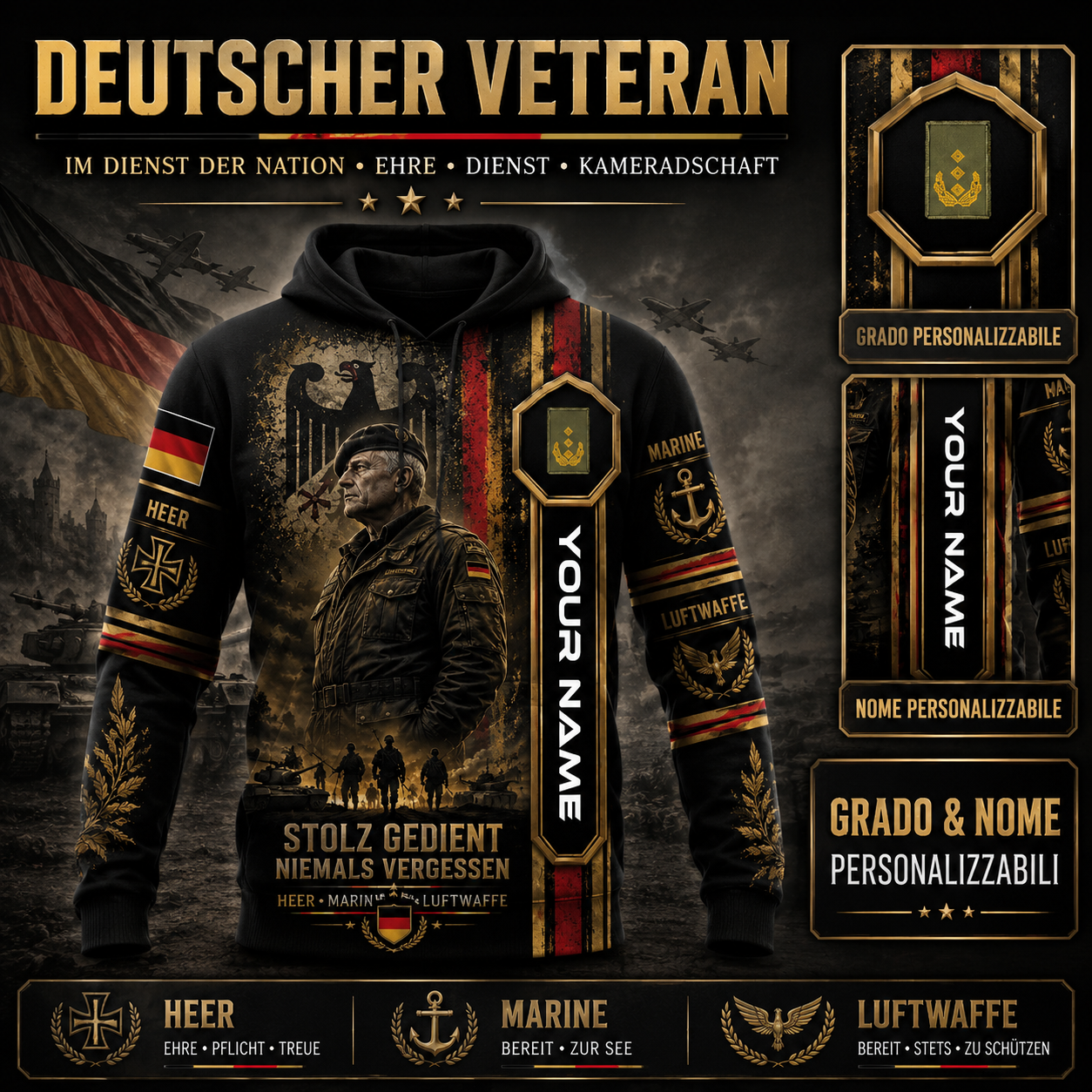 Personalized Germany Soldier/Veteran with Name and Rank Hoodie All Over Printed - QK1779321627