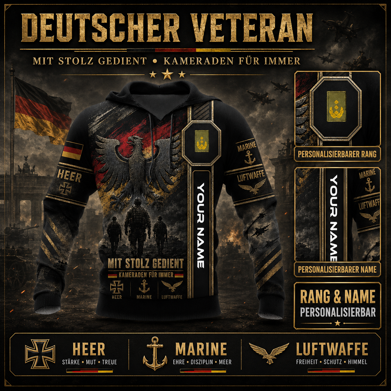 Personalized Germany Soldier/Veteran with Name and Rank Hoodie All Over Printed - QK1779321628