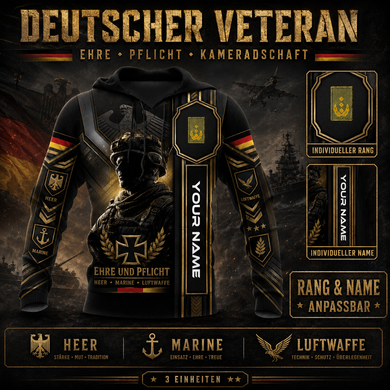 Personalized Germany Soldier/Veteran with Name and Rank Hoodie All Over Printed - QK1779321629