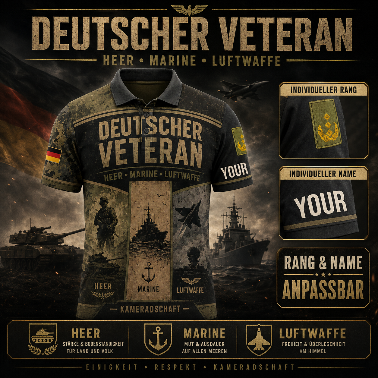 Personalized Germany Soldier/Veteran with Name and Rank Polo All Over Printed - QK1779408008