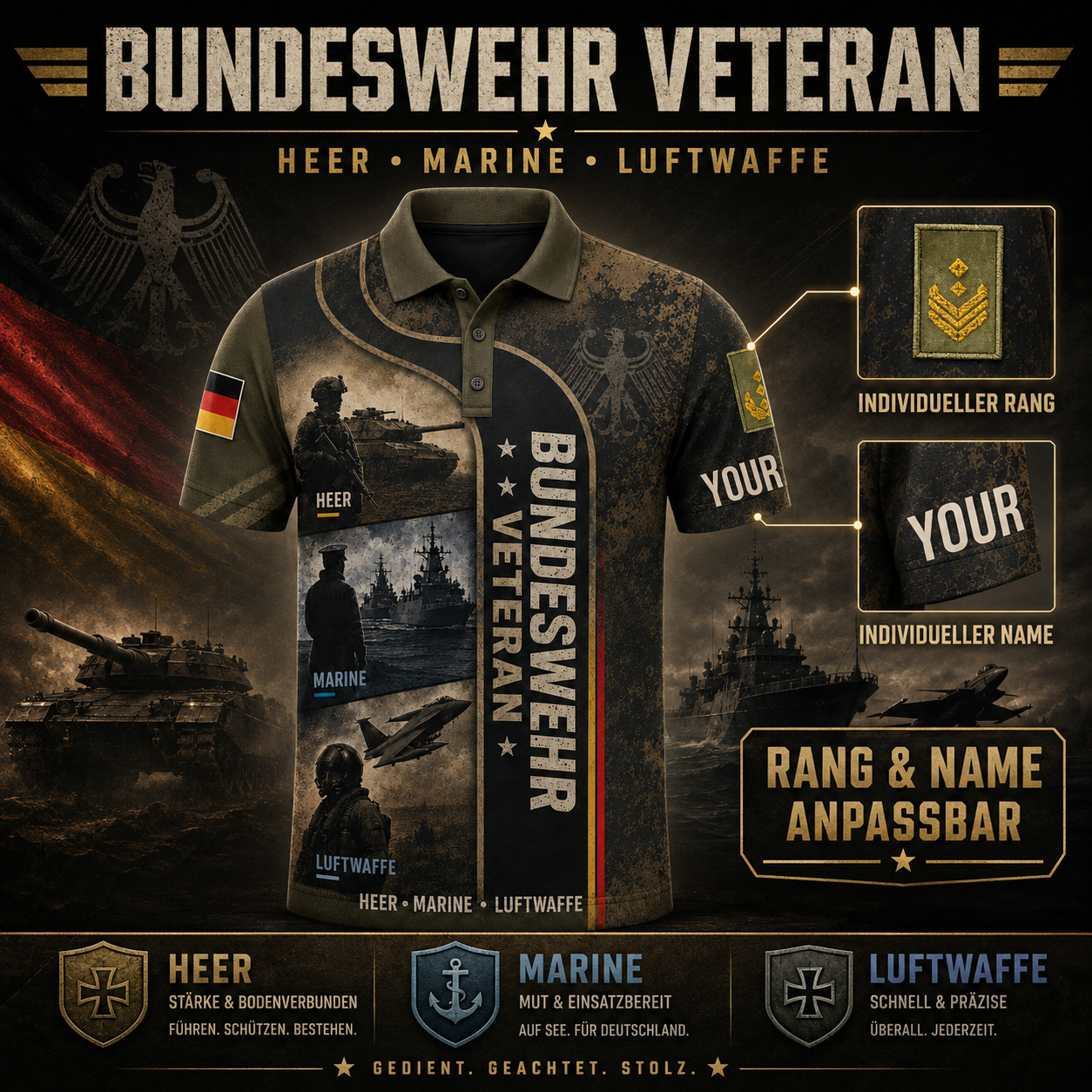 Personalized Germany Soldier/Veteran with Name and Rank Polo All Over Printed - QK1779408009