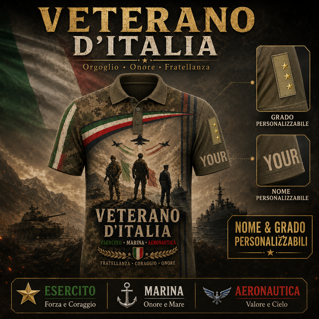 Personalized Italy Soldier/Veteran with Name and Rank Polo All Over Printed - QK1779408013