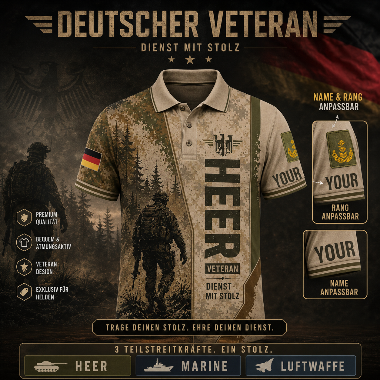 Personalized Germany Soldier/Veteran with Name and Rank Polo All Over Printed - QK1779408011