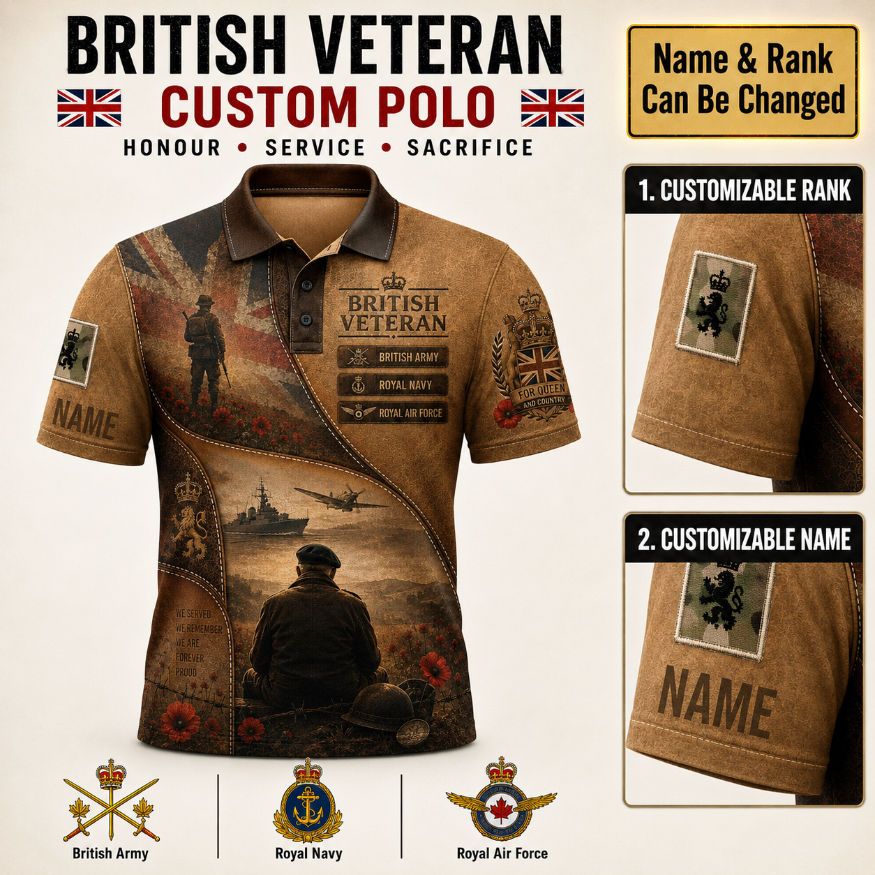 Personalized UK Soldier/Veteran with Name and Rank Polo All Over Printed - QK1779753616