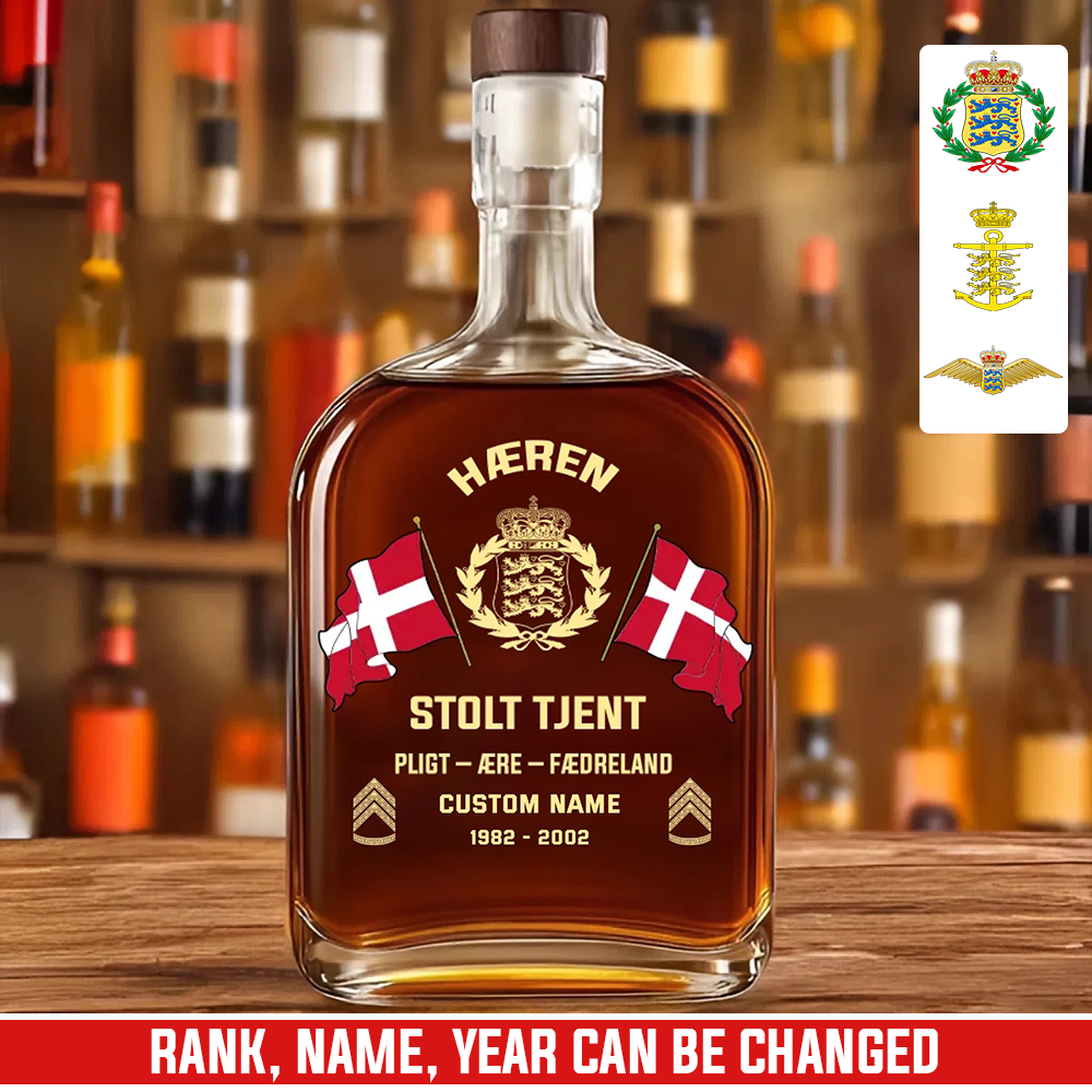 Personalized Denmark Soldier/ Veteran With Rank, Name And Year Whiskey Bottle Glass - 17781984