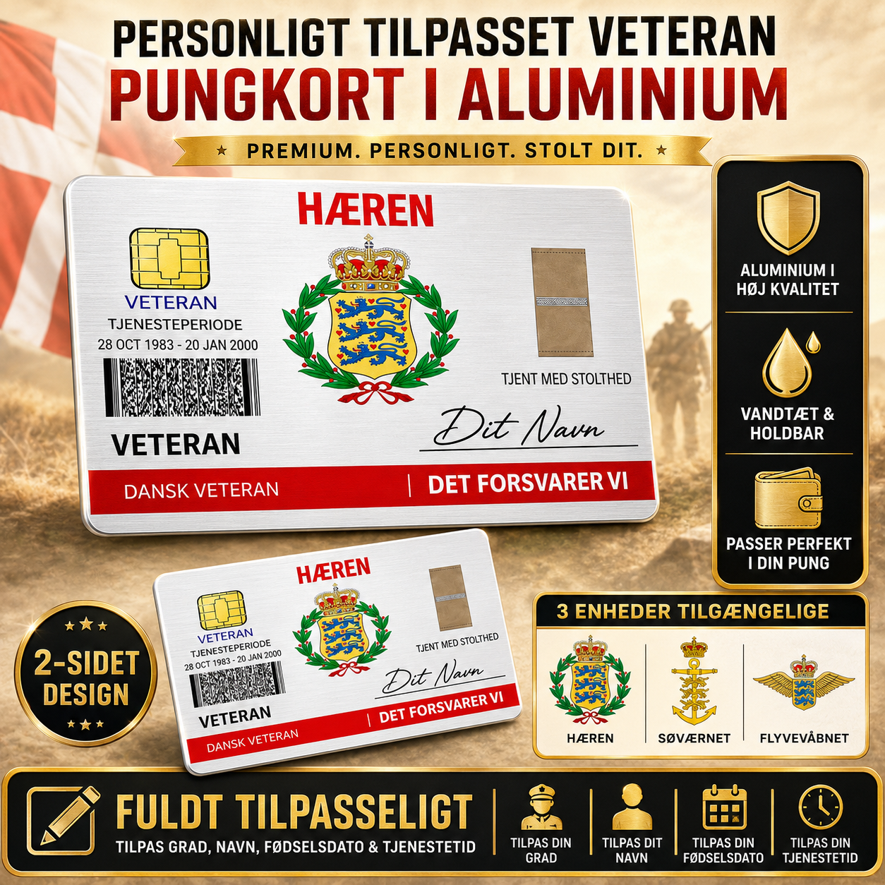 Personalized Denmark Soldier/ Veteran With Rank, Name And Year Aluminum Wallet Card - 17671392