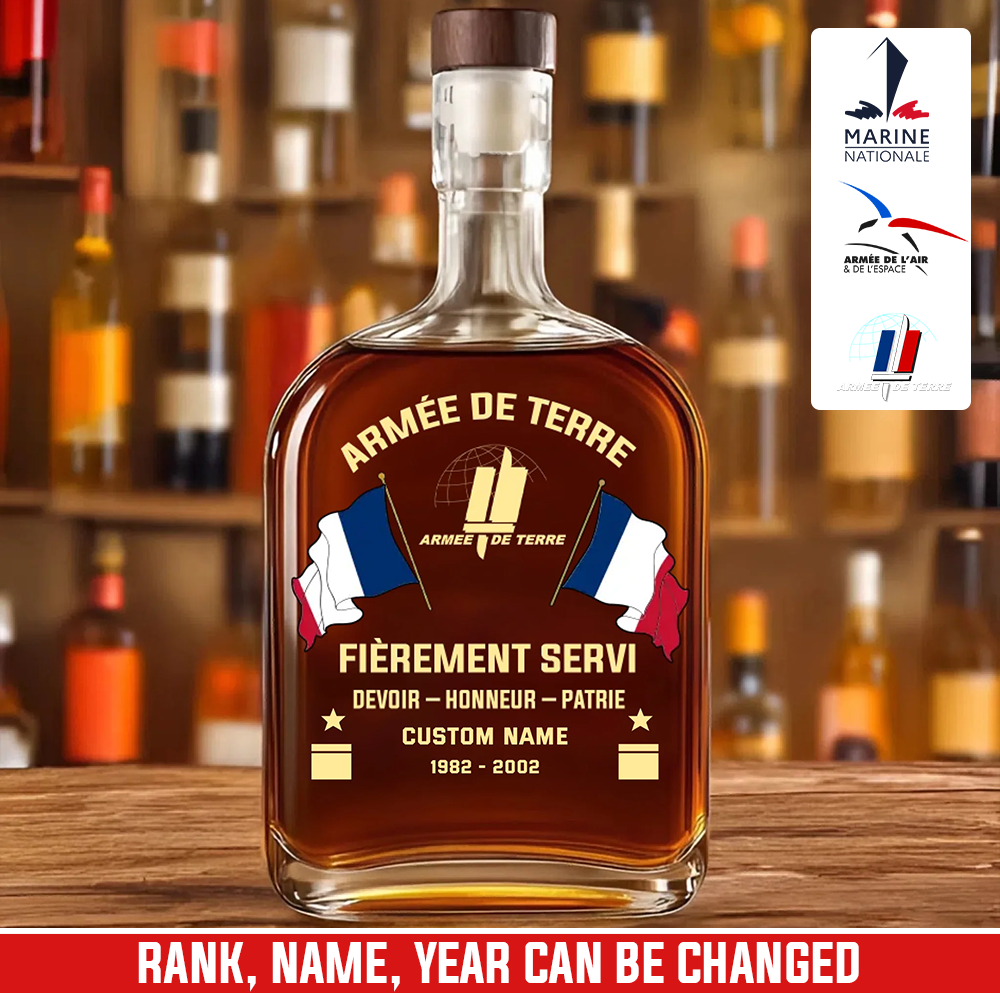 Personalized France Soldier/ Veteran With Rank, Name And Year Whiskey Bottle Glass - 17781984
