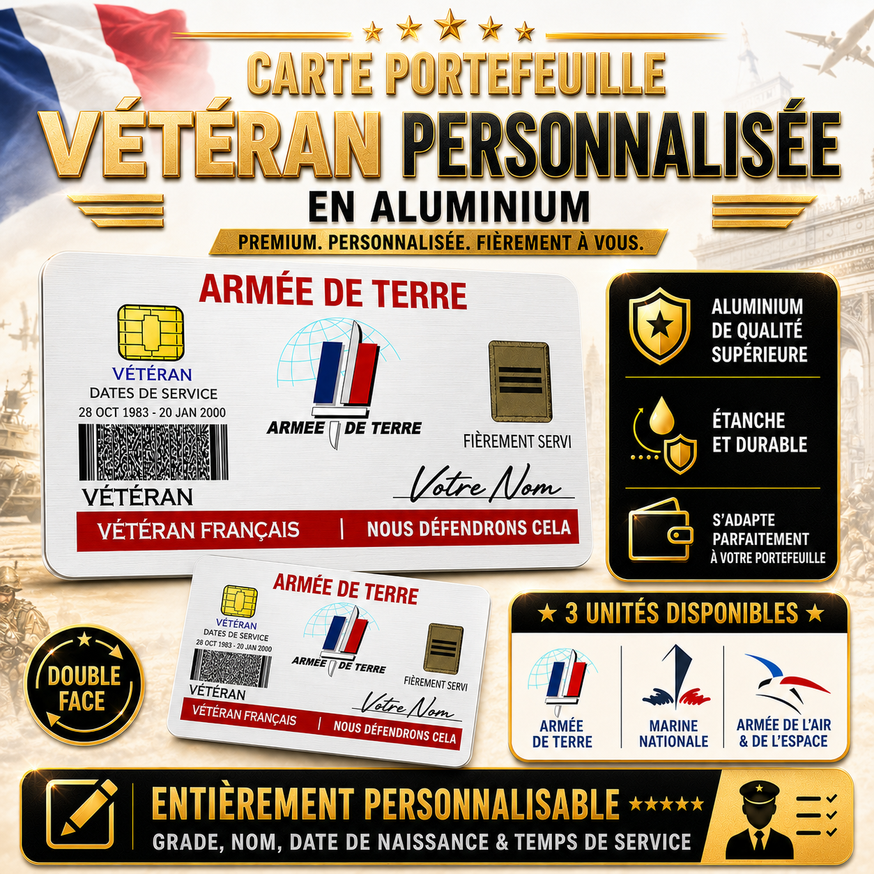 Personalized France Soldier/ Veteran With Rank, Name And Year Aluminum Wallet Card - 17671392