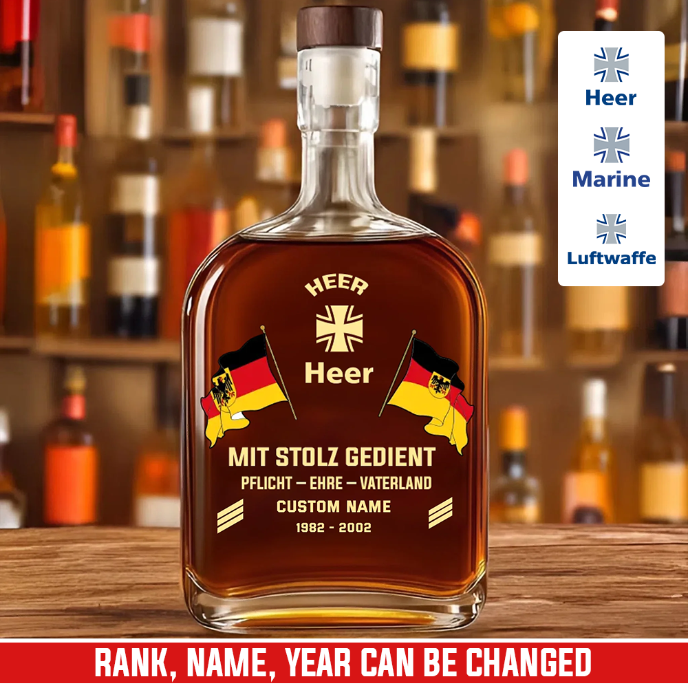 Personalized Germany Soldier/ Veteran With Rank, Name And Year Whiskey Bottle Glass - 17781984