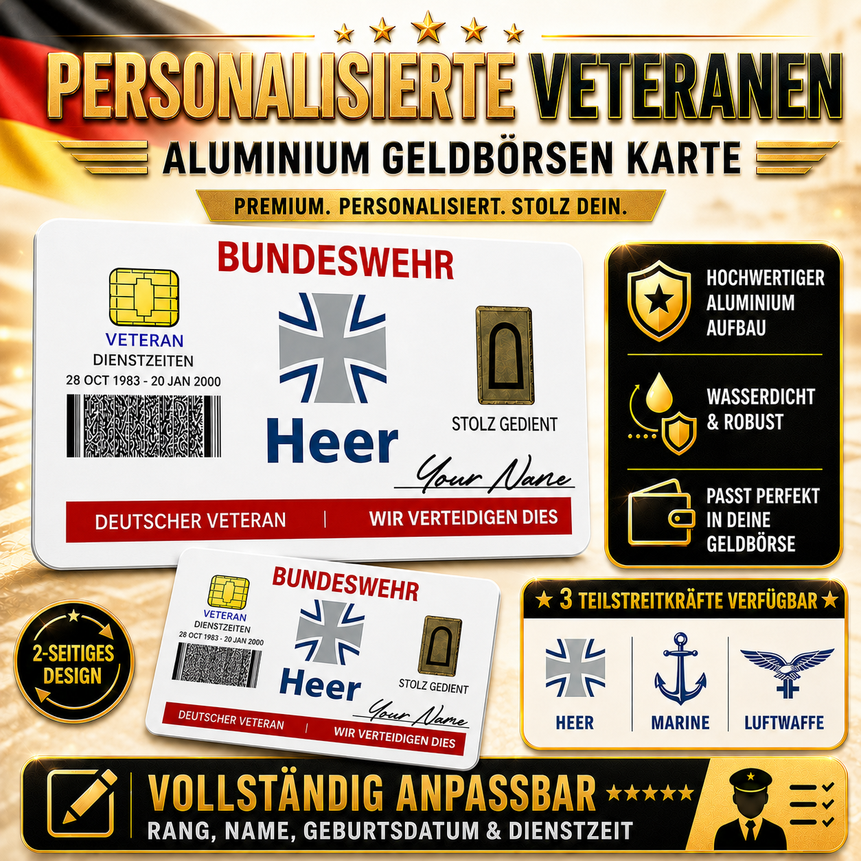 Personalized Germany Soldier/ Veteran With Rank, Name And Year Aluminum Wallet Card - 17671392