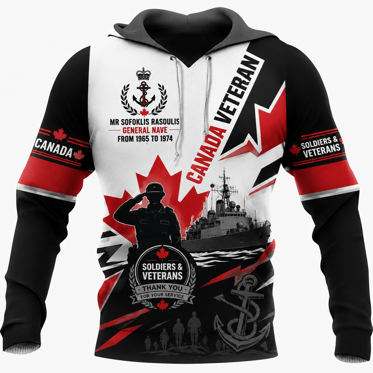 Personalized Canada Soldier/Veteran Hoodie All Over Printed - Pankritios