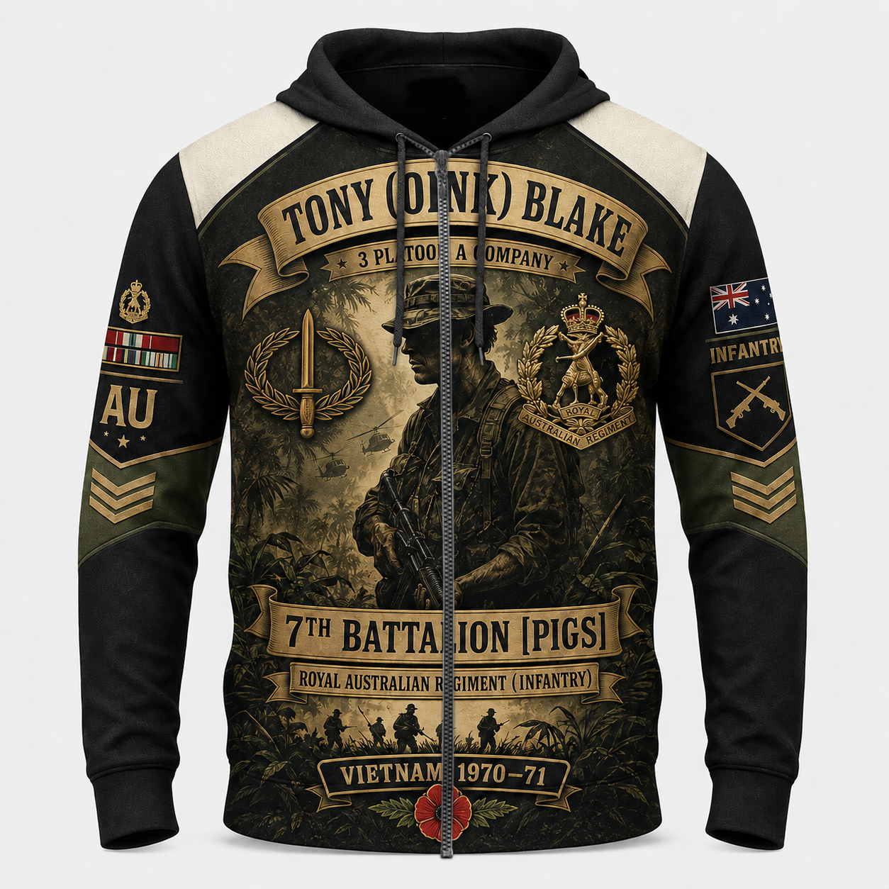 Personalized Australia Soldier/Veteran Zip Hoodie All Over Printed - Tony Blake