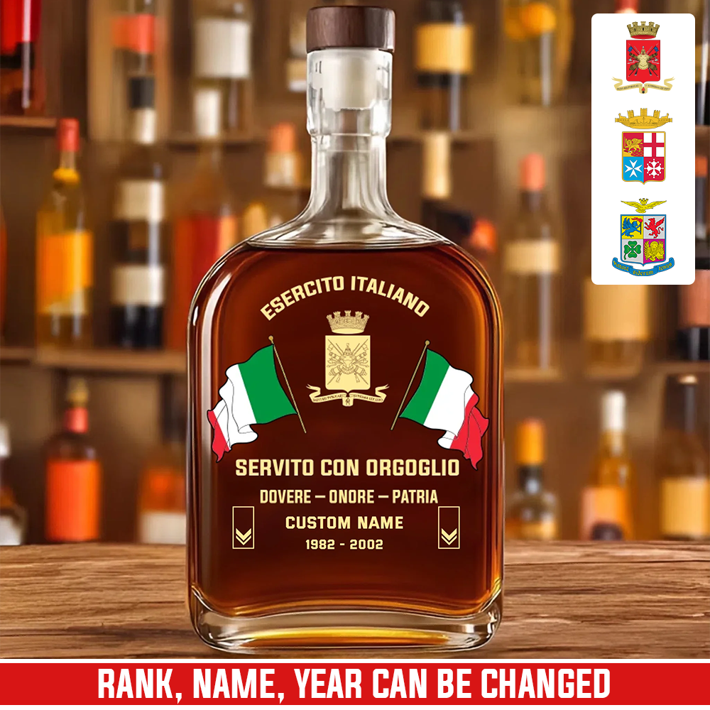 Personalized Italia Soldier/ Veteran With Rank, Name And Year Whiskey Bottle Glass - 17781984