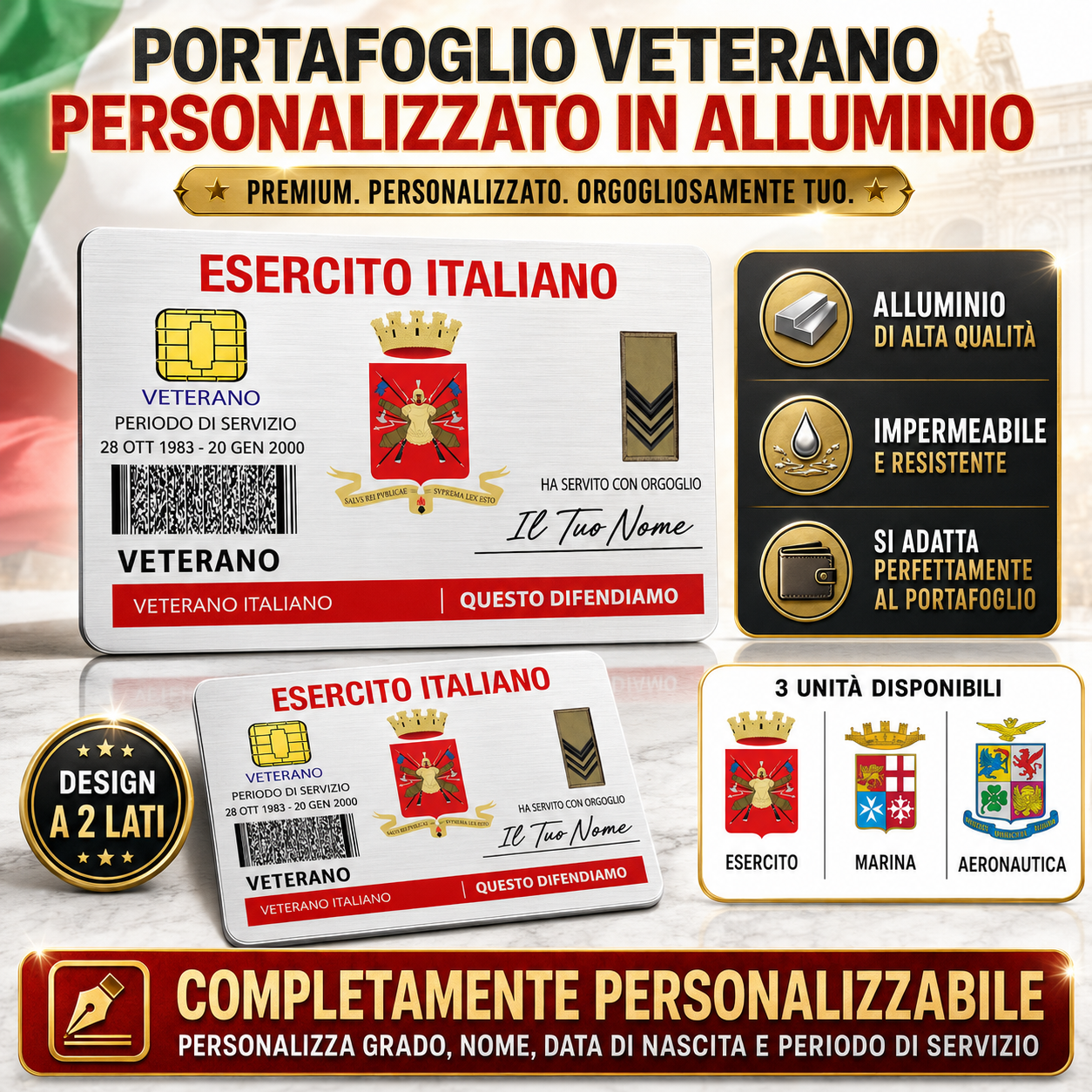 Personalized Italy Soldier/ Veteran With Rank, Name And Year Aluminum Wallet Card - 17671392