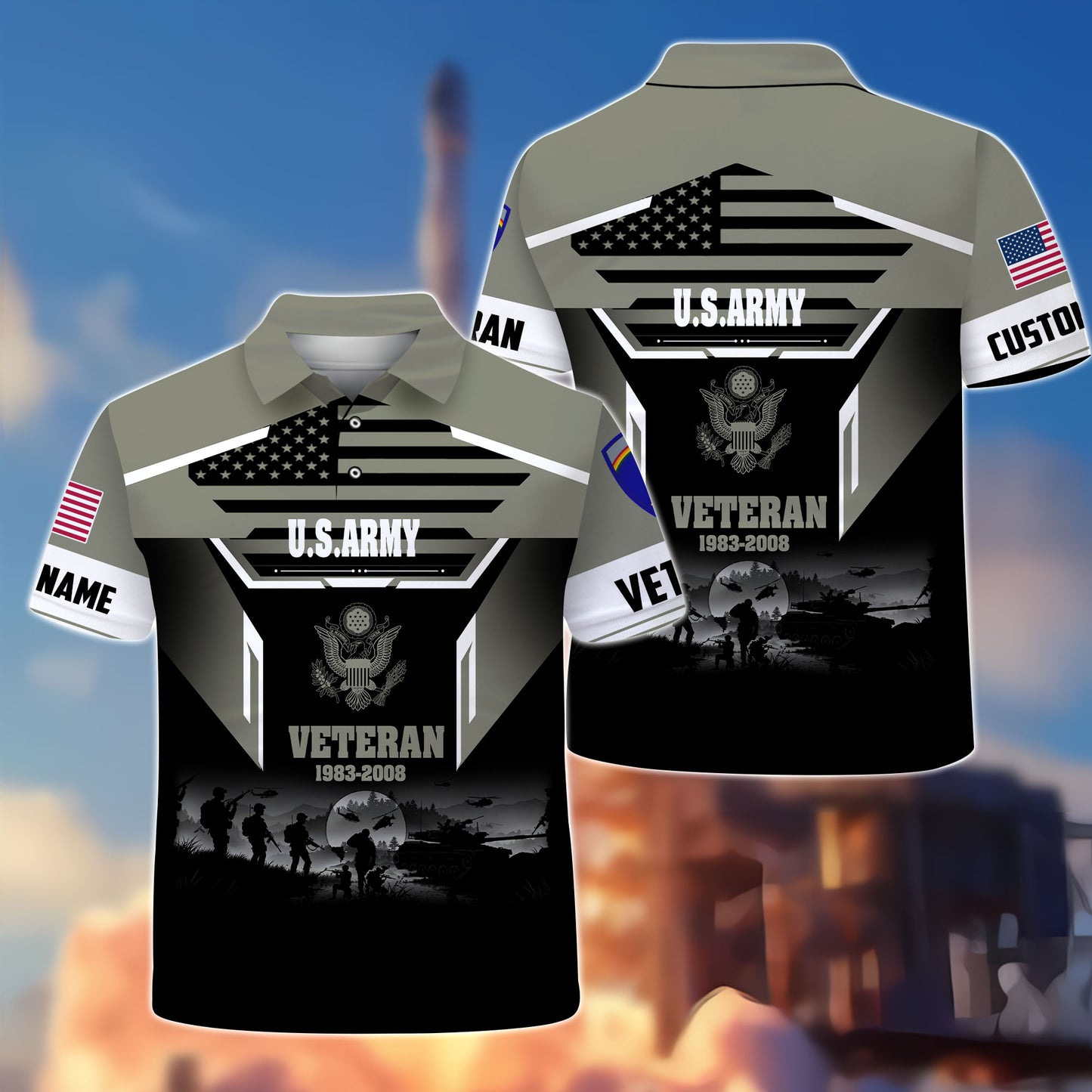 Army Division - Personalized US Soldier/Veteran with Rank, Name and Year Polo All Over Printed - 1775865602