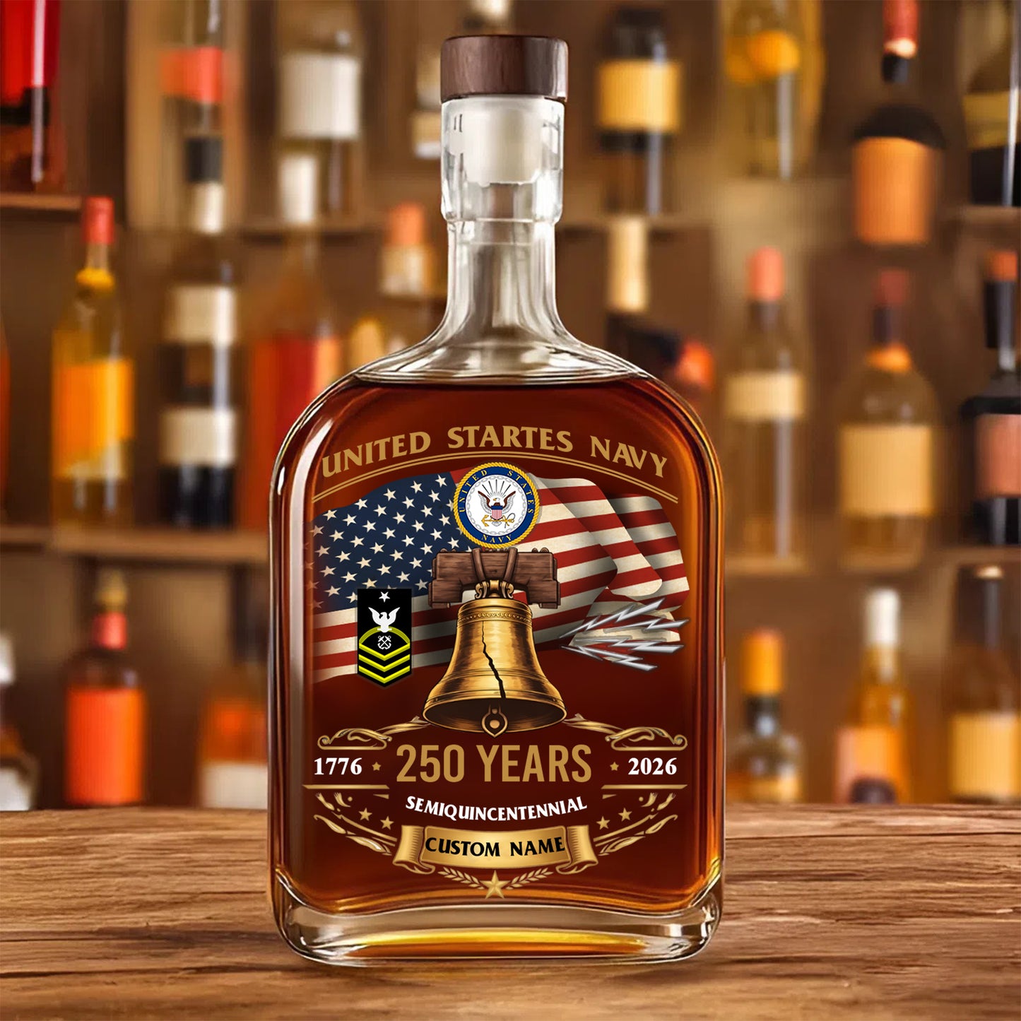 Navy Rating - Personalized US Soldier/ Veteran With Rank, Name And Year Whiskey Bottle Glass - 1777248002