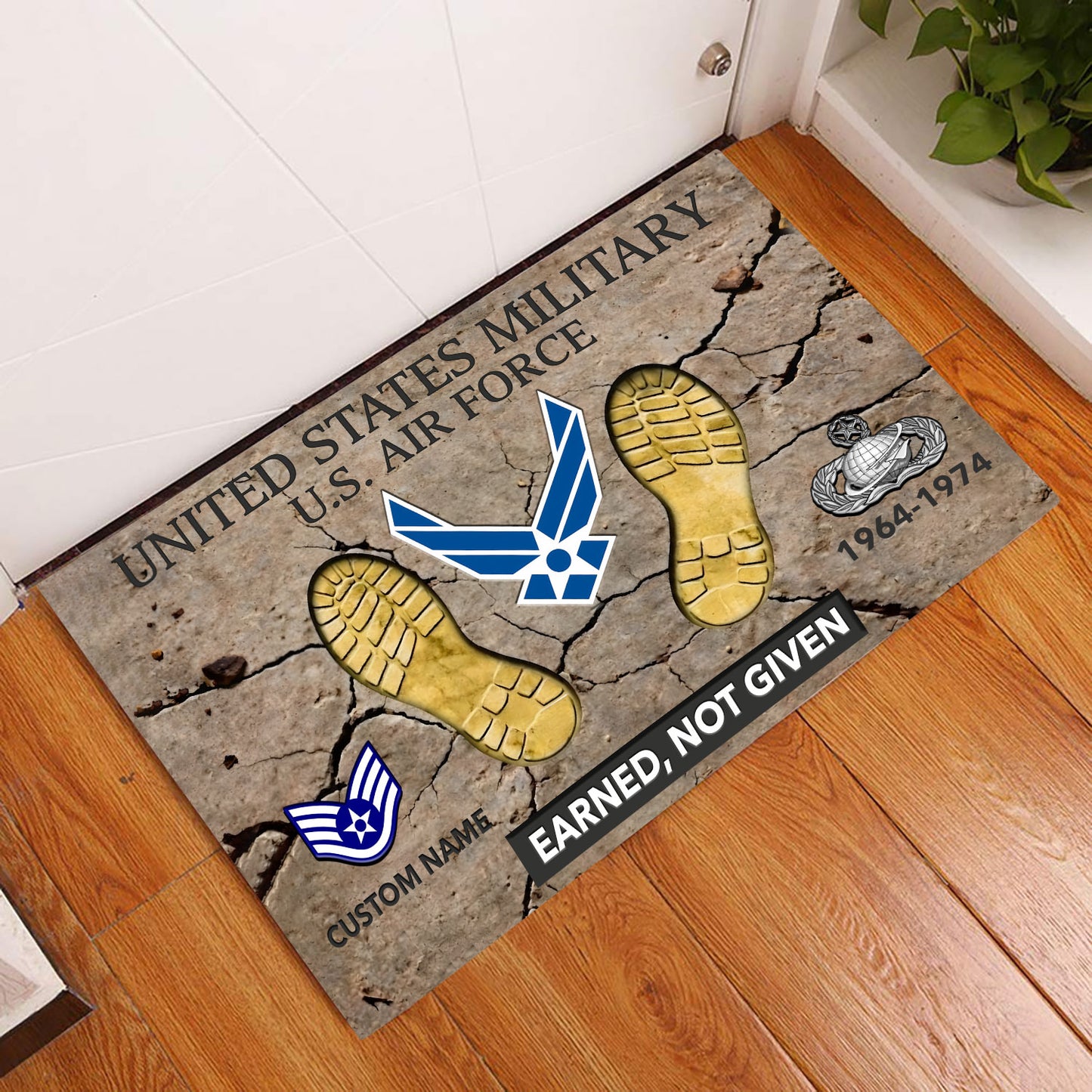 Air Force Badge - Personalized US Soldier/ Veteran Camo With Rank, Name and Year Doormat 3D Printed - 1776297603