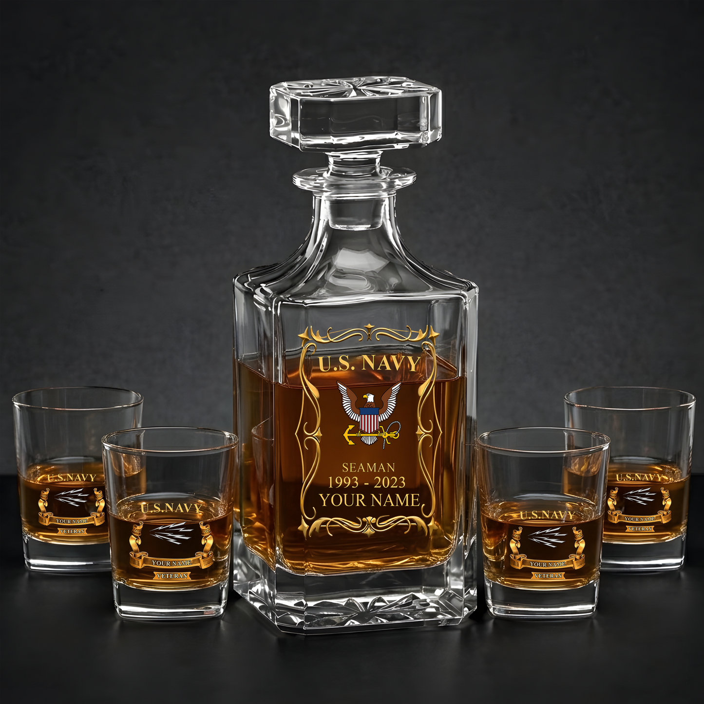 Navy Rating - Personalized US Soldier/ Veteran Rank, Year And Name - Whiskey Decanter Set - 17754084