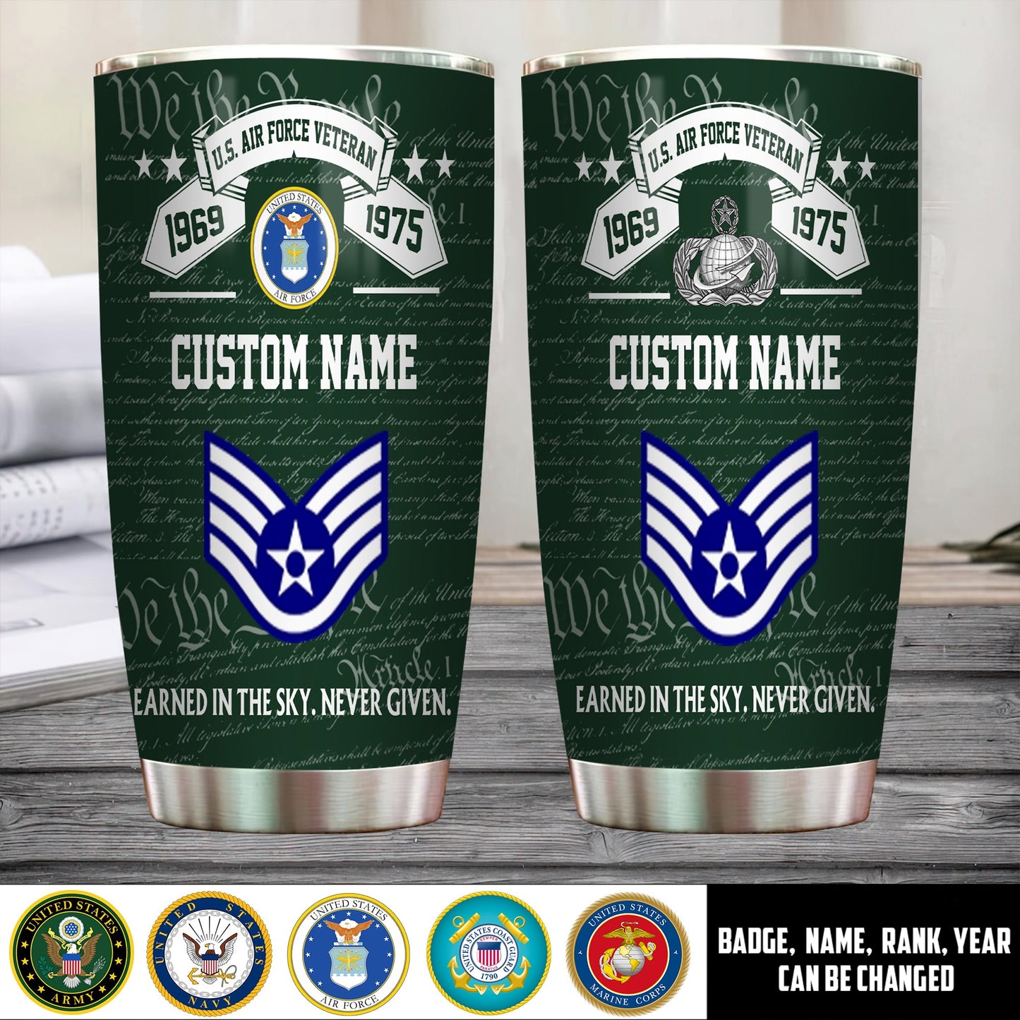 Air Force Badge - Personalized US Soldier/ Veteran Tumbler - 17492544
