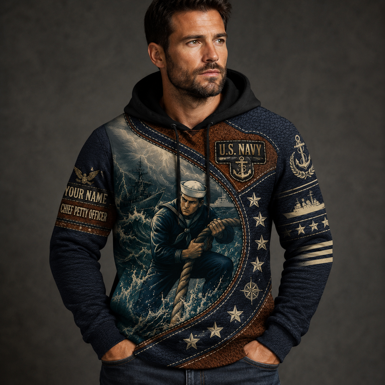 U.S. Navy - Personalized Military with Custom Name & Rank Hoodie All Over Printed - 1778630401