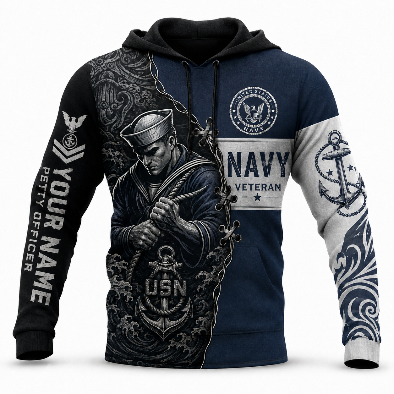 U.S. Navy - Personalized Military with Custom Name & Rank Hoodie All Over Printed - 1778630403