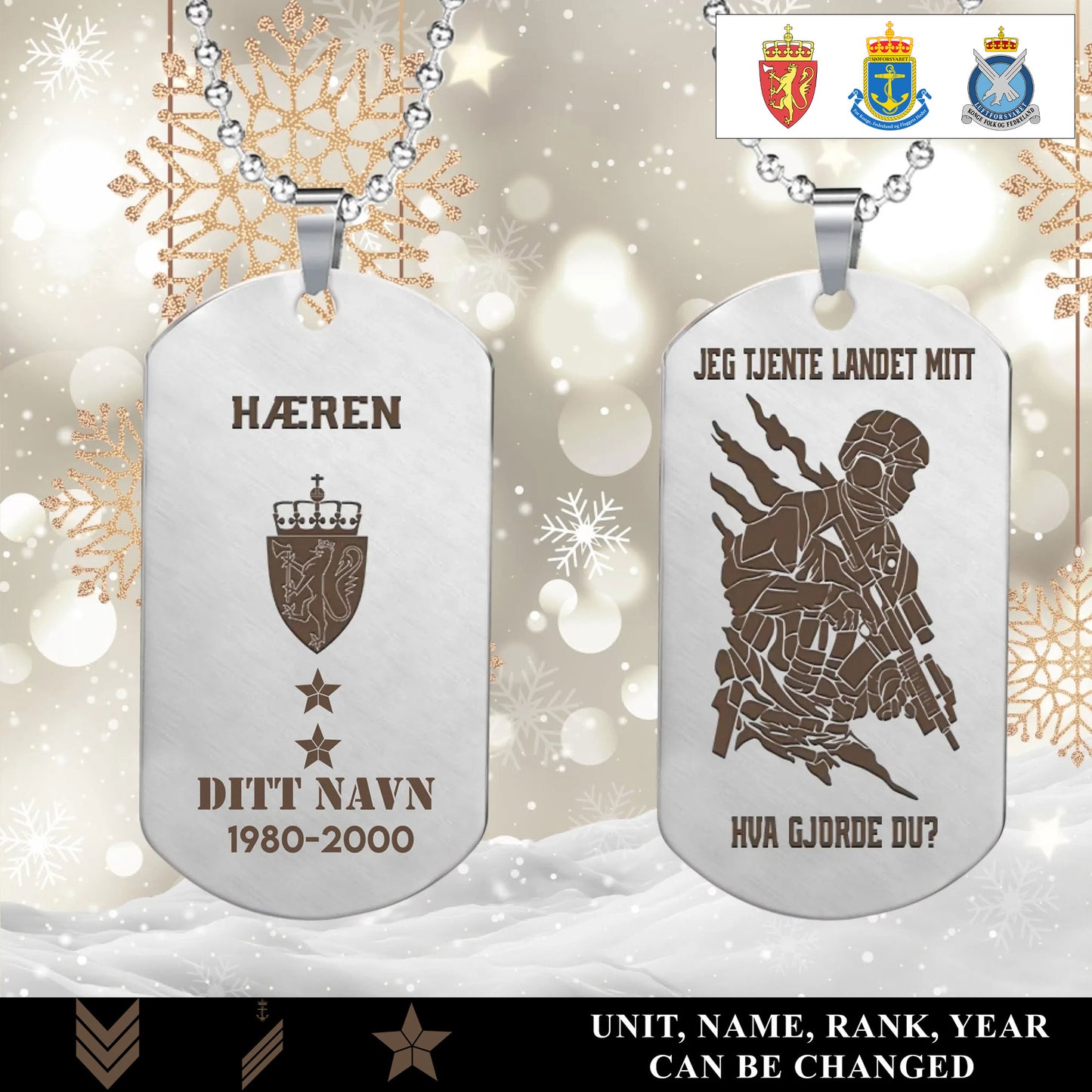 Personalized Norway Soldier/Veteran with Rank, Name & Year Dog Tag Necklace - 1763942401