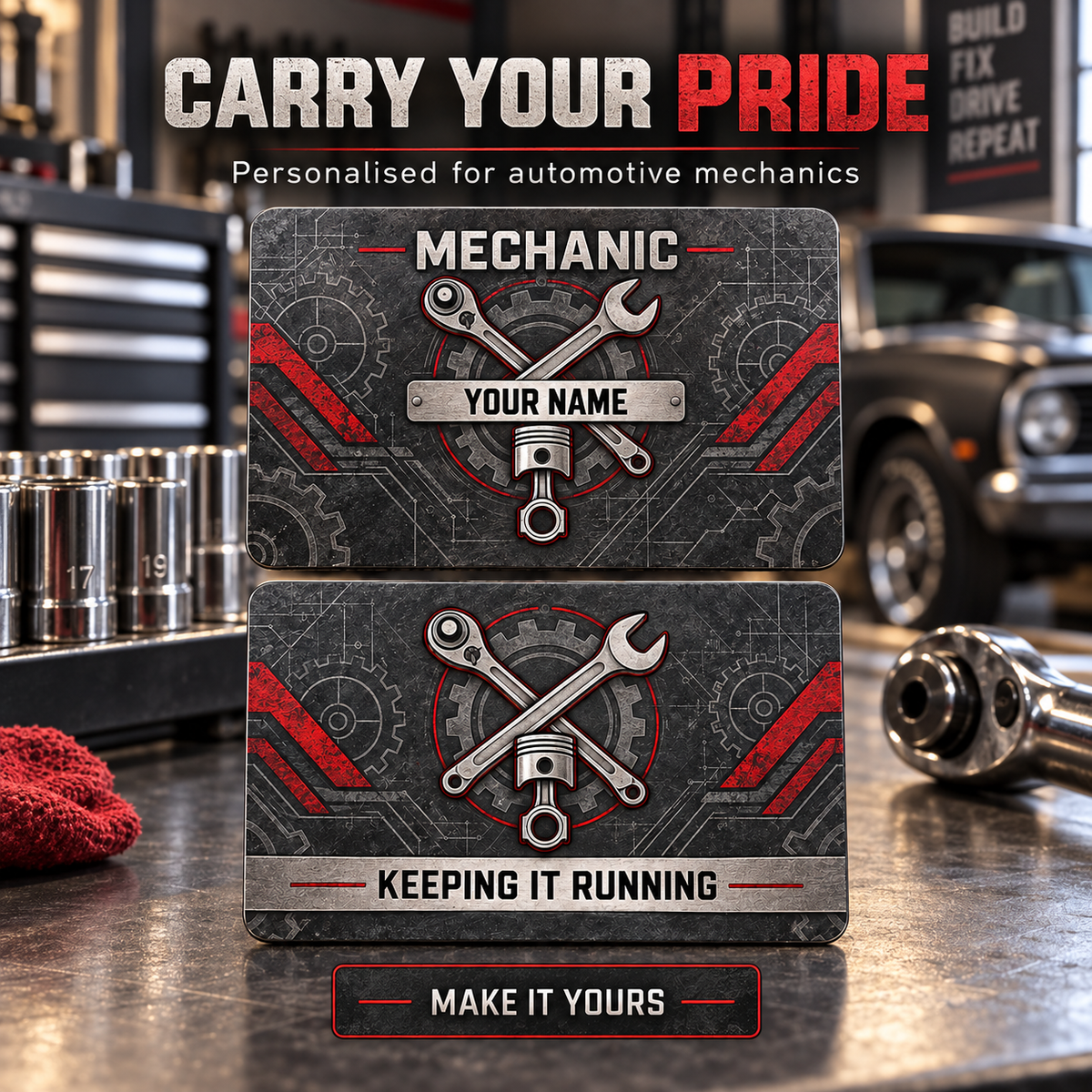Personalized Mechanic Aluminum Wallet Card - Craft Camo - advertising image