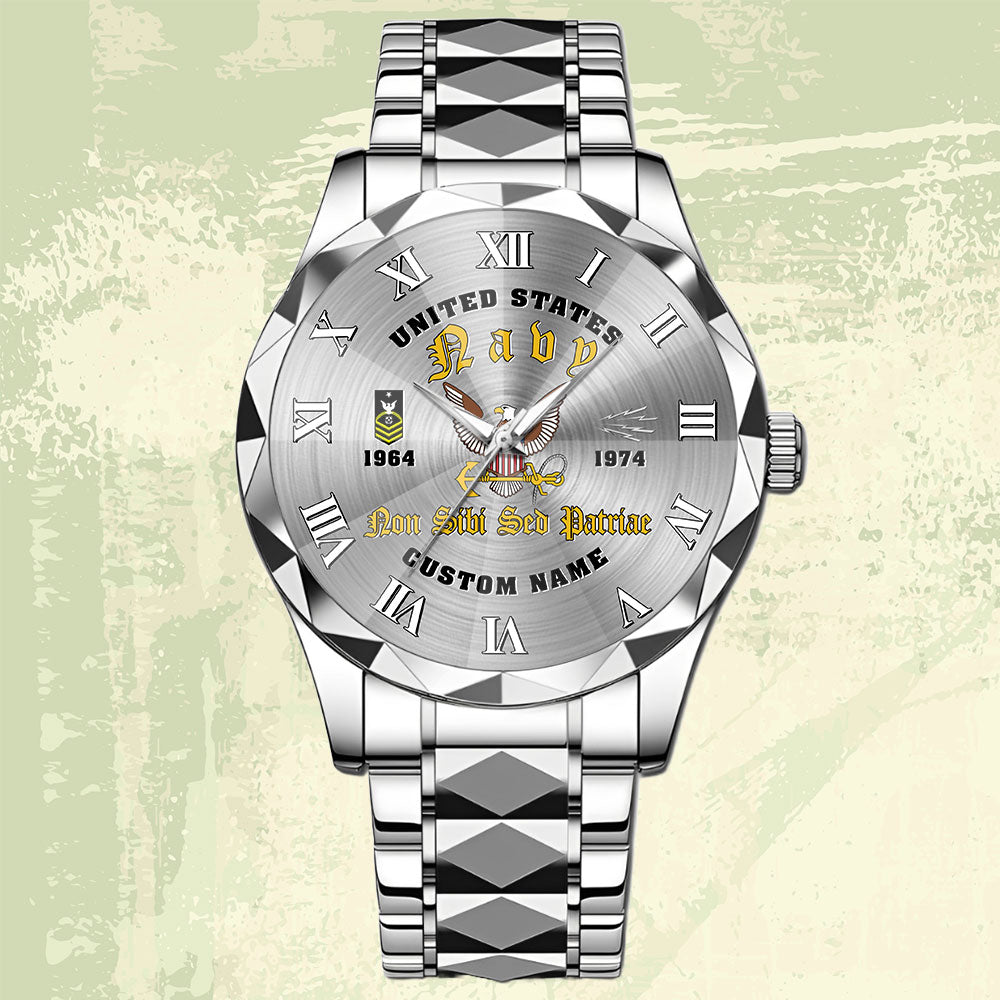Navy Rating - Personalized US Soldier/ Veteran With Name, Rank And Year Gentleman Crystal Metal Watch - 17760384