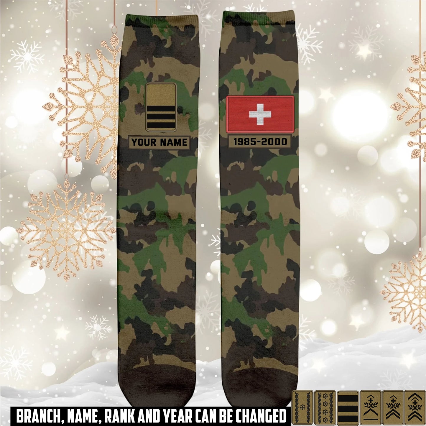 Personalized Swiss Soldier/ Veteran With Name And Rank Socks - 17591904