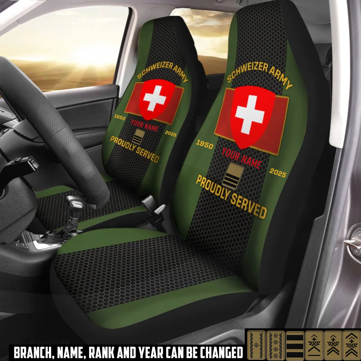 Personalized Swiss Soldier/ Veteran Camo With Name, Year And Rank Car Seat Covers 3D Printed - 1742774401