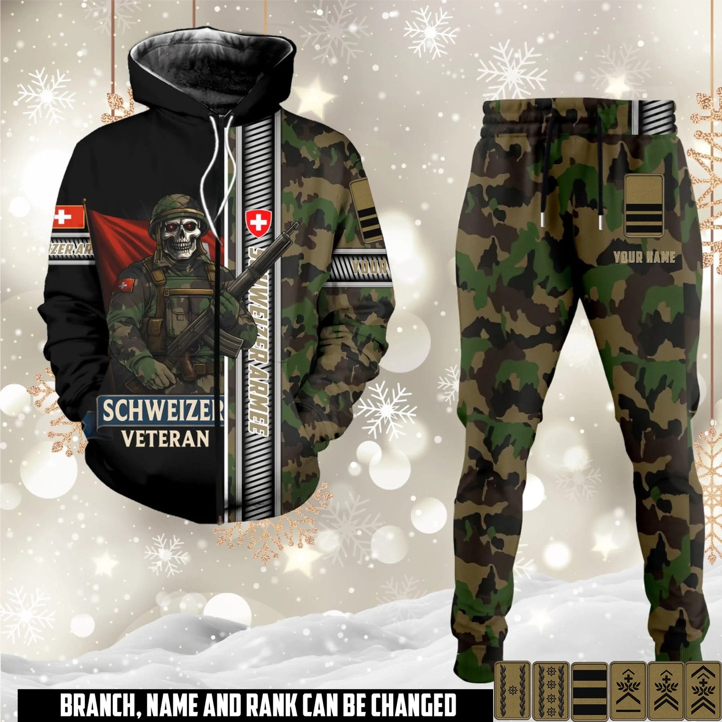 Personalized Swiss Soldier/Veteran Camo with Rank And Name Combo Zip Hoodie + Jogger - 17616960