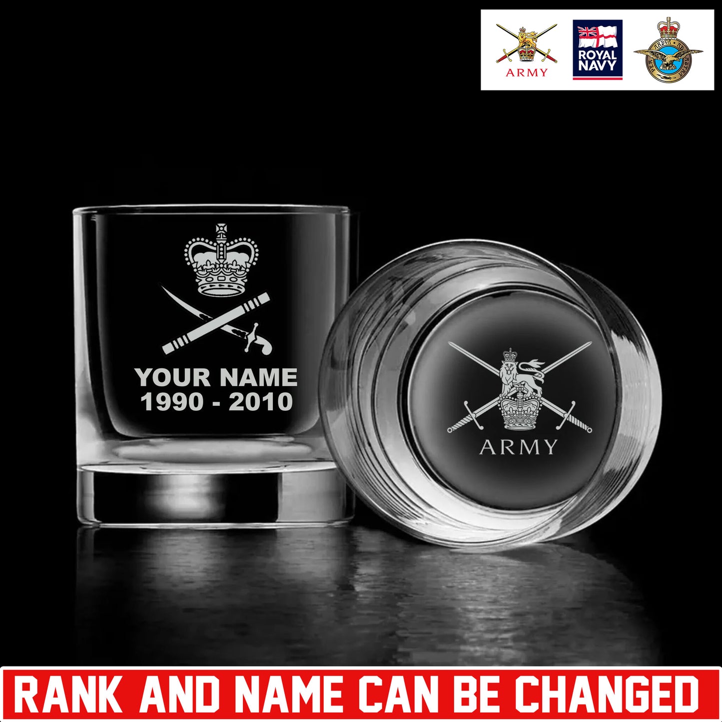 Personalized UK Soldier/ Veteran With Rank And Name Whiskey Glass - 17696448