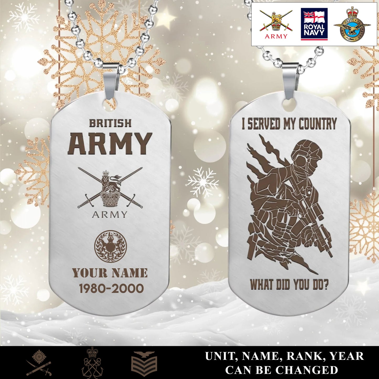 Personalized UK Soldier/Veteran with Rank, Name & Year Dog Tag Necklace - 17639424