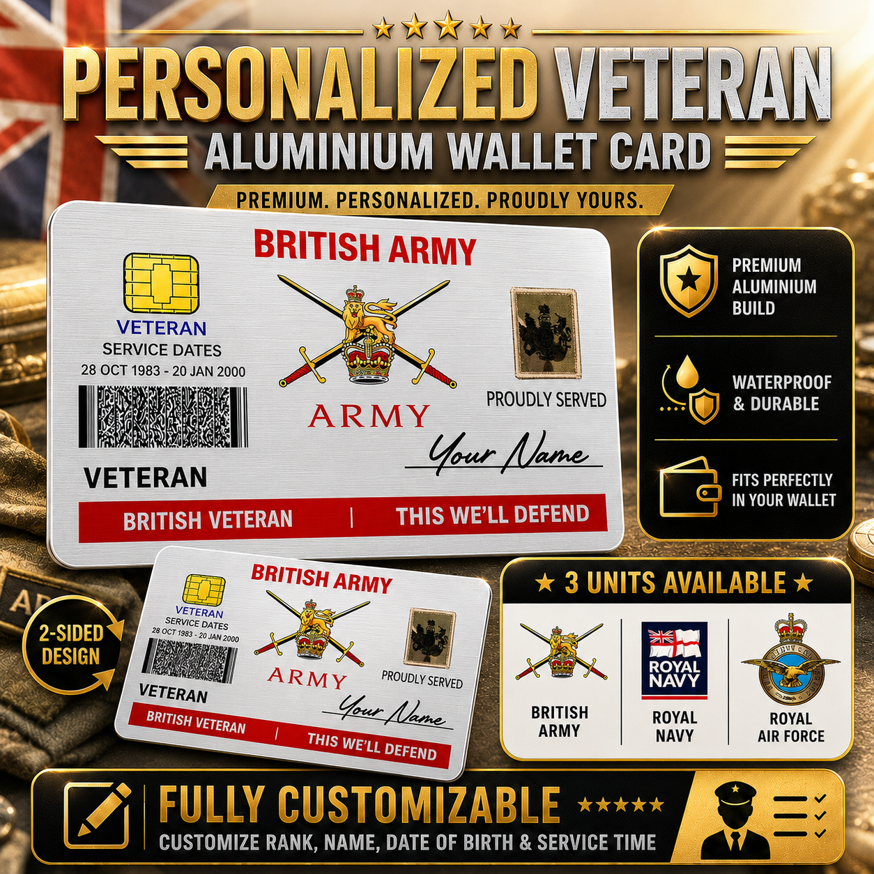 Personalized UK Soldier/ Veteran With Rank, Name And Year Aluminum Wallet Card - 17671392