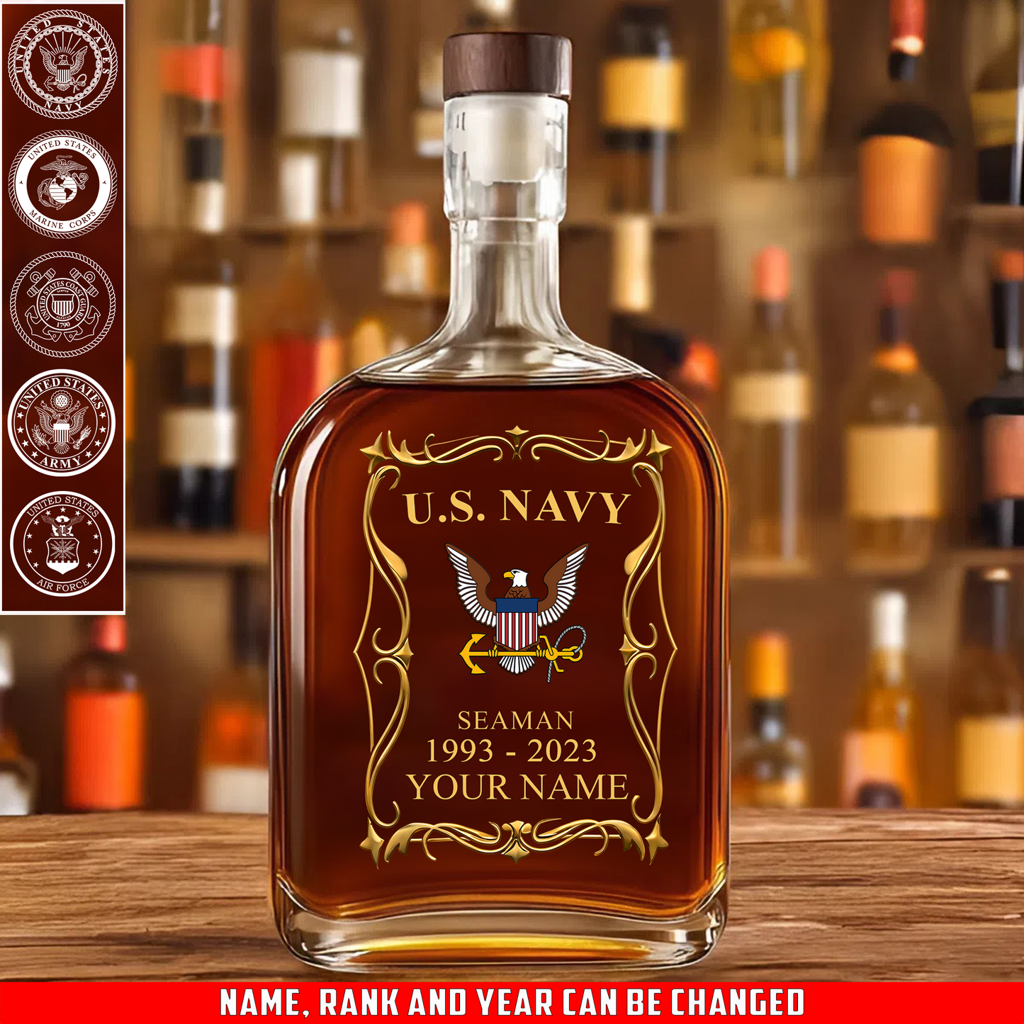 Navy Rating - Personalized US Soldier/ Veteran With Rank, Name And Year Whiskey Bottle Glass - 17754084