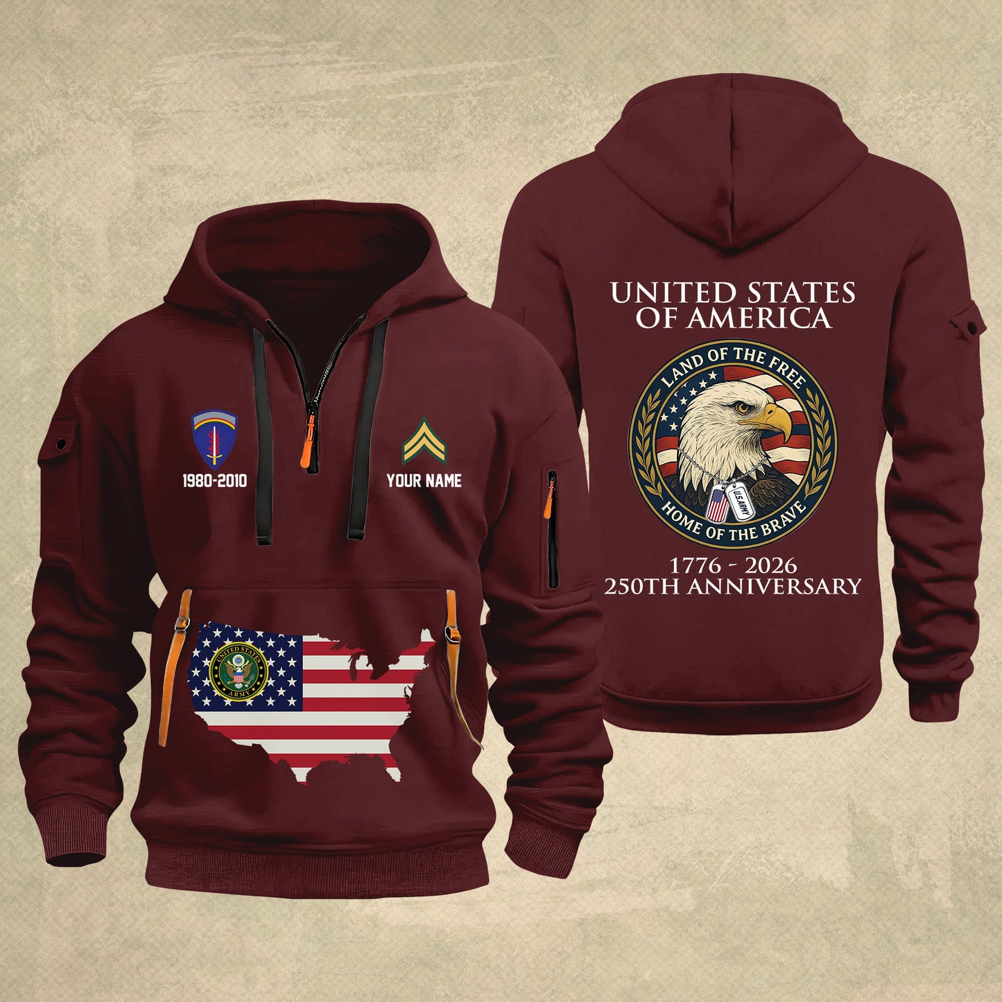 Army Division - Personalized 250th America Anniversary Zip Hoodie Multicolor, Land Of The Free Home Of The Brave Zip Hoodie, Custom Military Branch Hoodie - 17691264