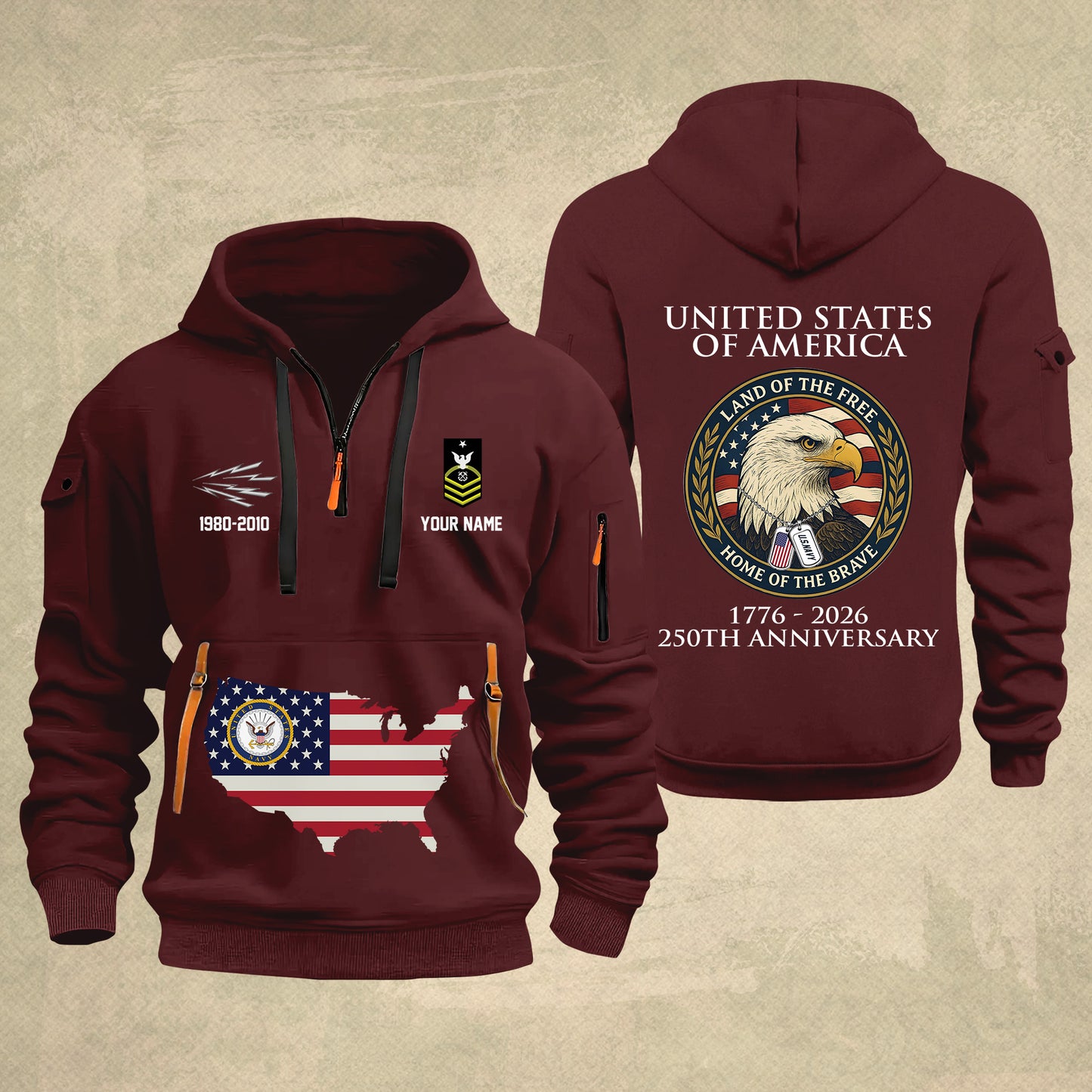 Navy Rating - Personalized 250th America Anniversary Zip Hoodie Multicolor, Land Of The Free Home Of The Brave Zip Hoodie, Custom Military Branch Hoodie - 17691264